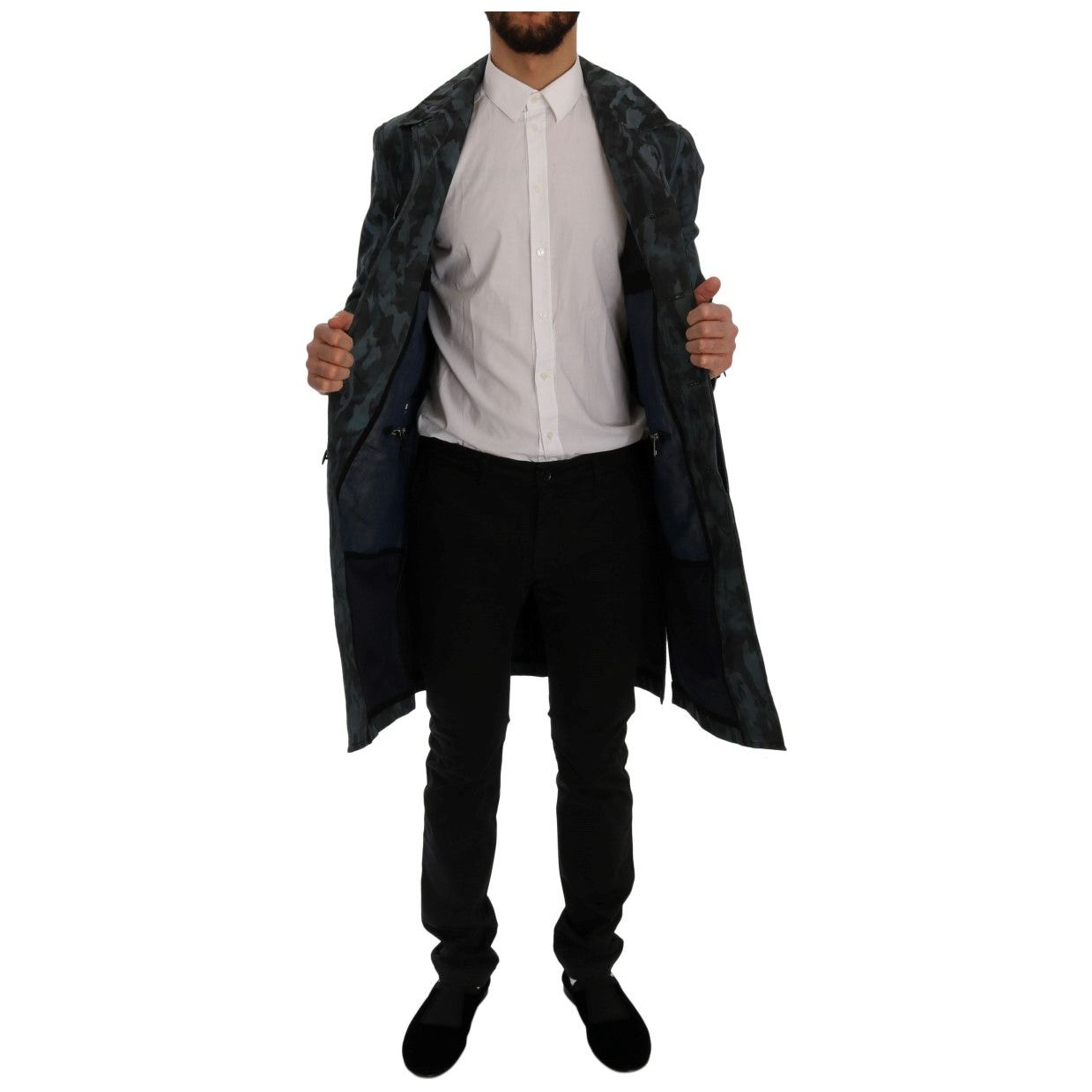 Dolce & Gabbana Blue Camouflage Cotton Trench Coat