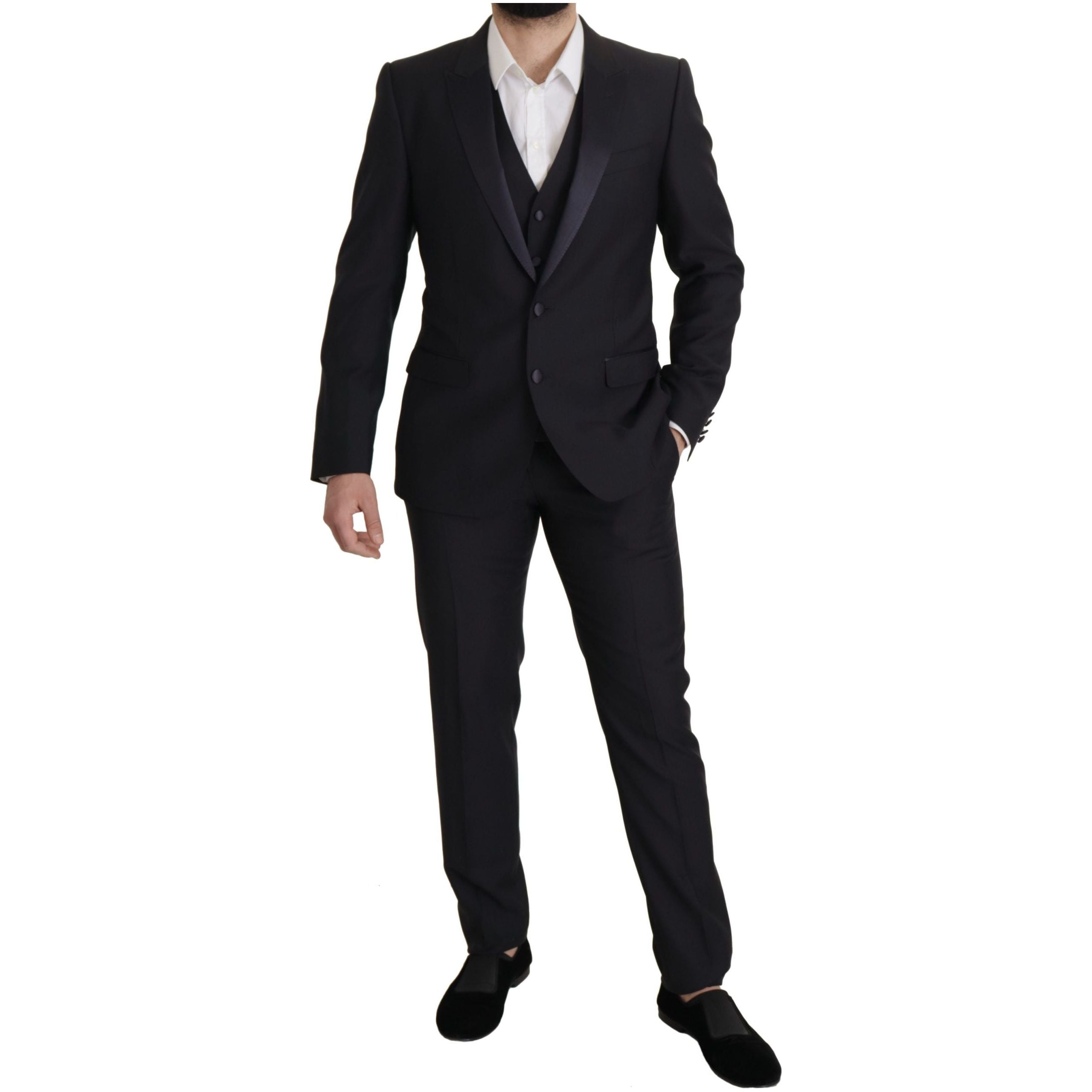 Dolce & Gabbana Black Wool Blend Three-Piece Suit