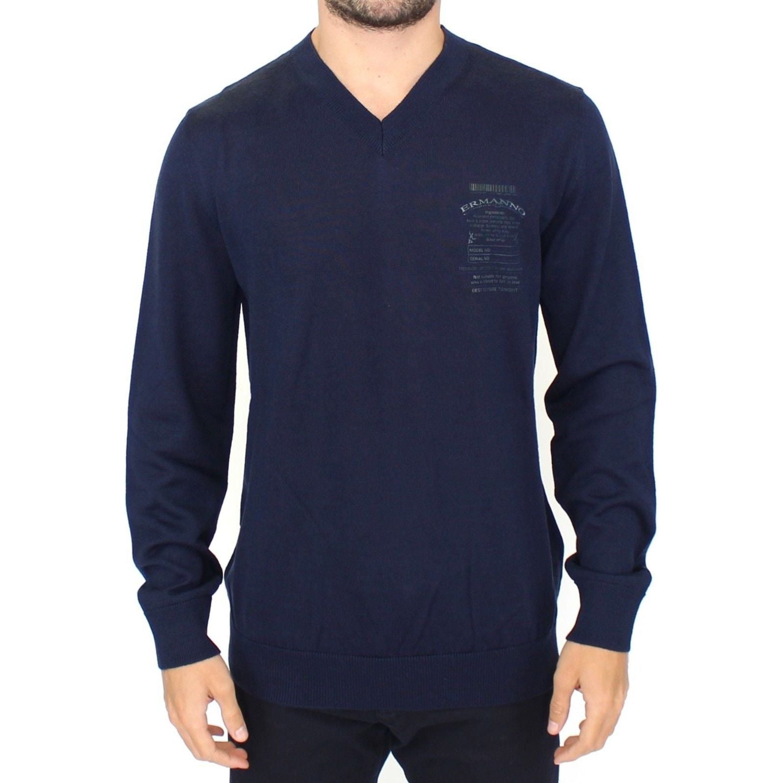 Ermanno Scervino Blue Wool Blend V-Neck Pullover