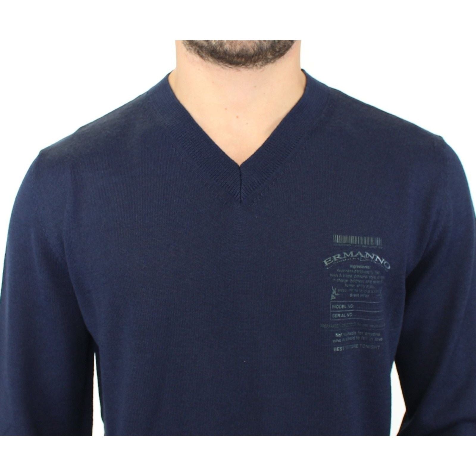 Ermanno Scervino Blue Wool Blend V-Neck Pullover