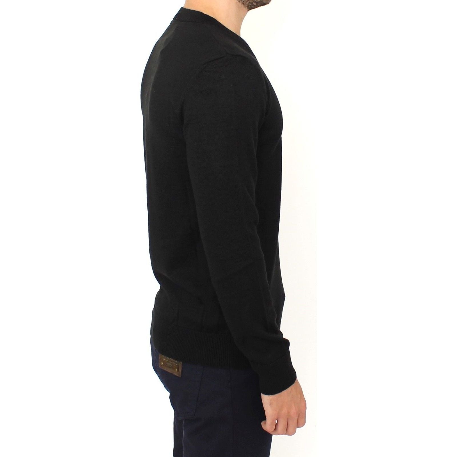 Ermanno Scervino Black Wool Blend V-Neck Sweater