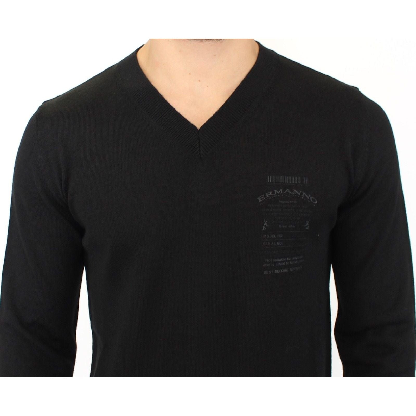 Ermanno Scervino Black Wool Blend V-Neck Sweater