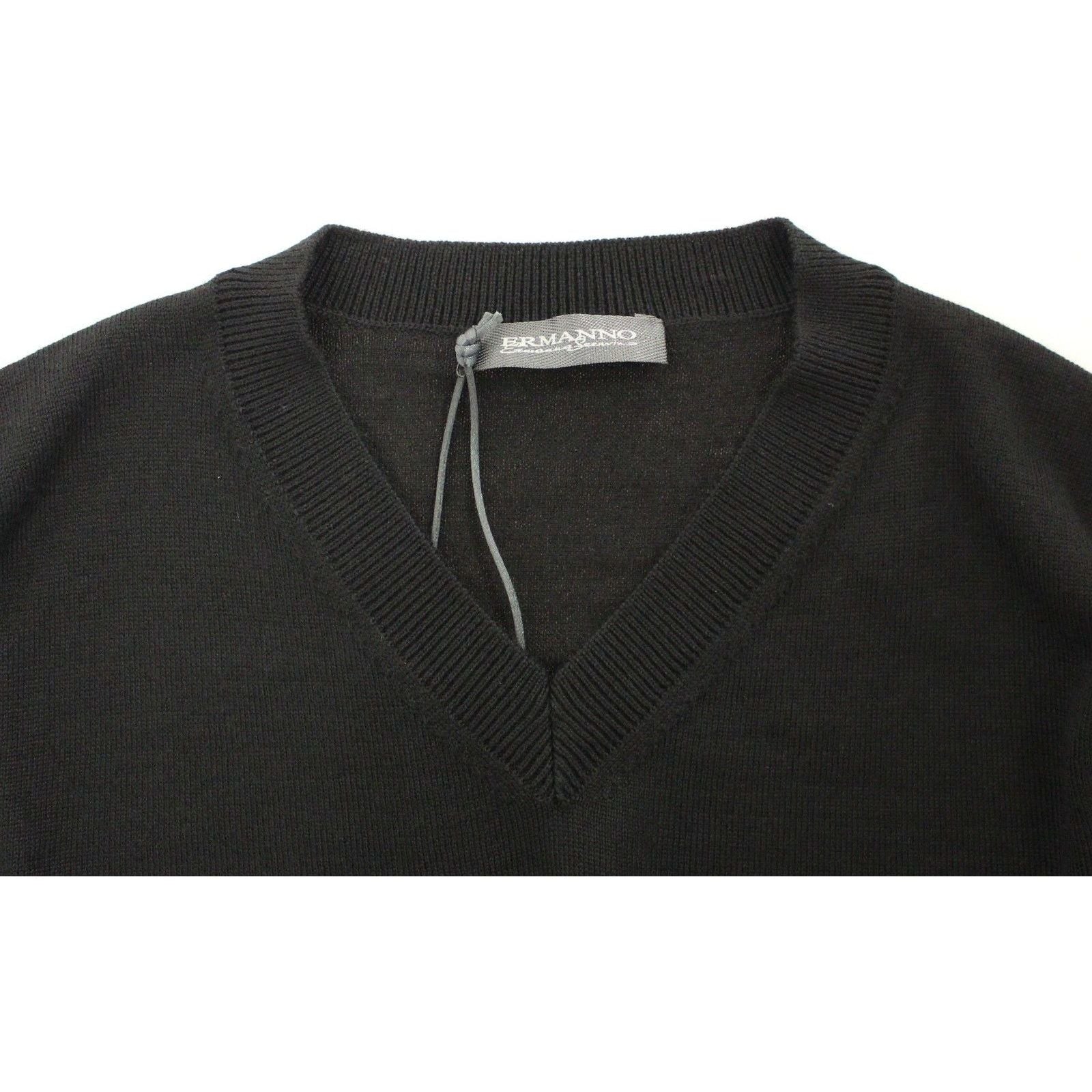 Ermanno Scervino Black Wool Blend V-Neck Sweater