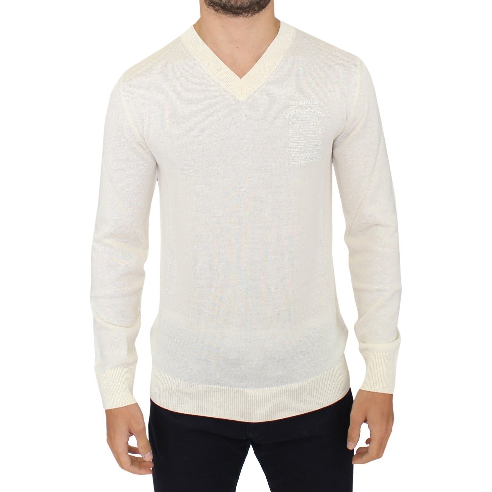 Ermanno Scervino Off-White Wool Blend V-Neck Pullover