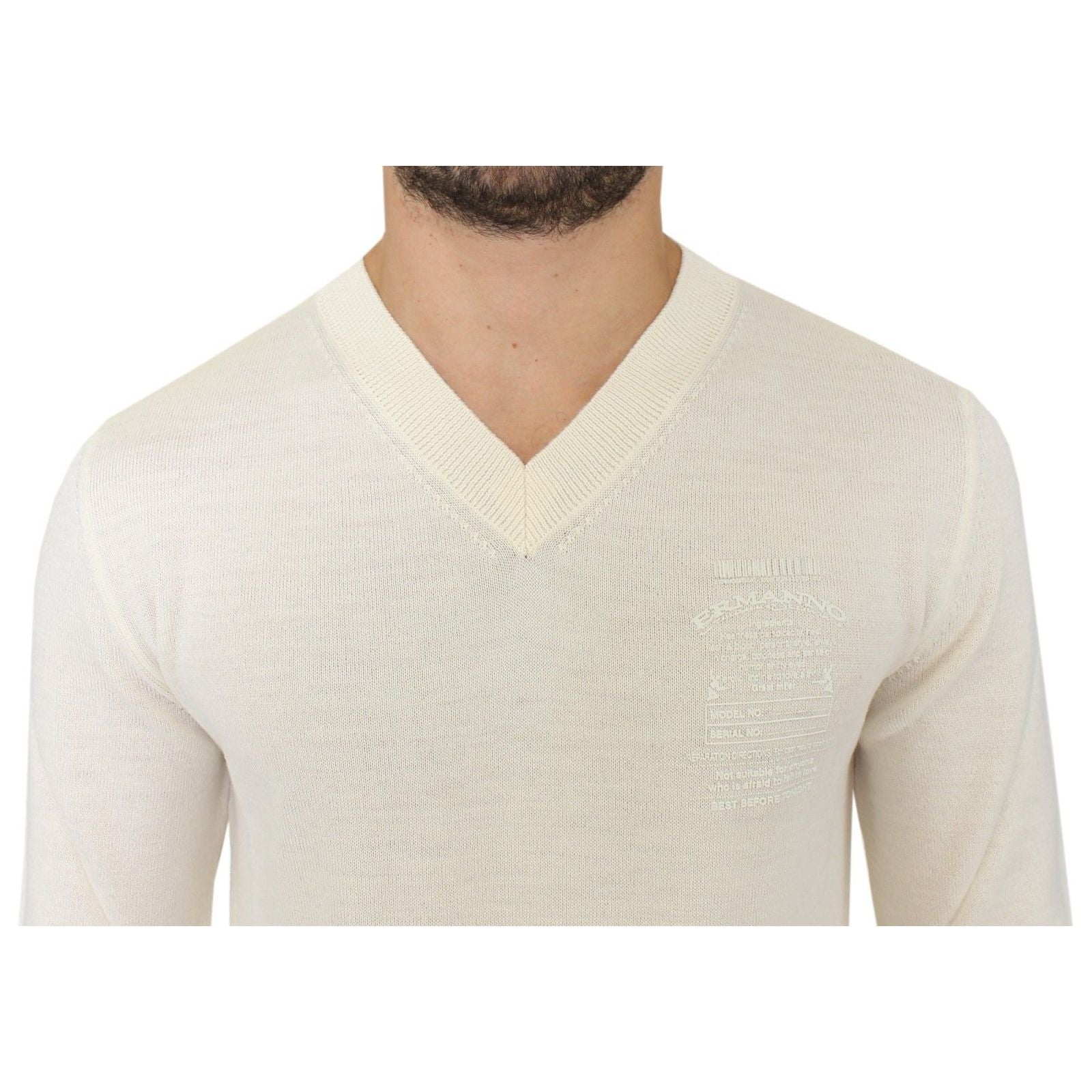 Ermanno Scervino Off-White Wool Blend V-Neck Pullover