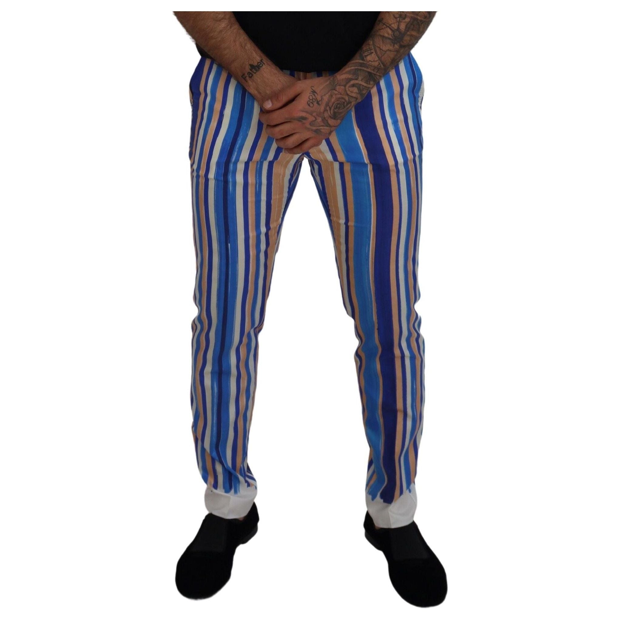 Dolce & Gabbana Blue Cotton Silk Chinos for Elegance