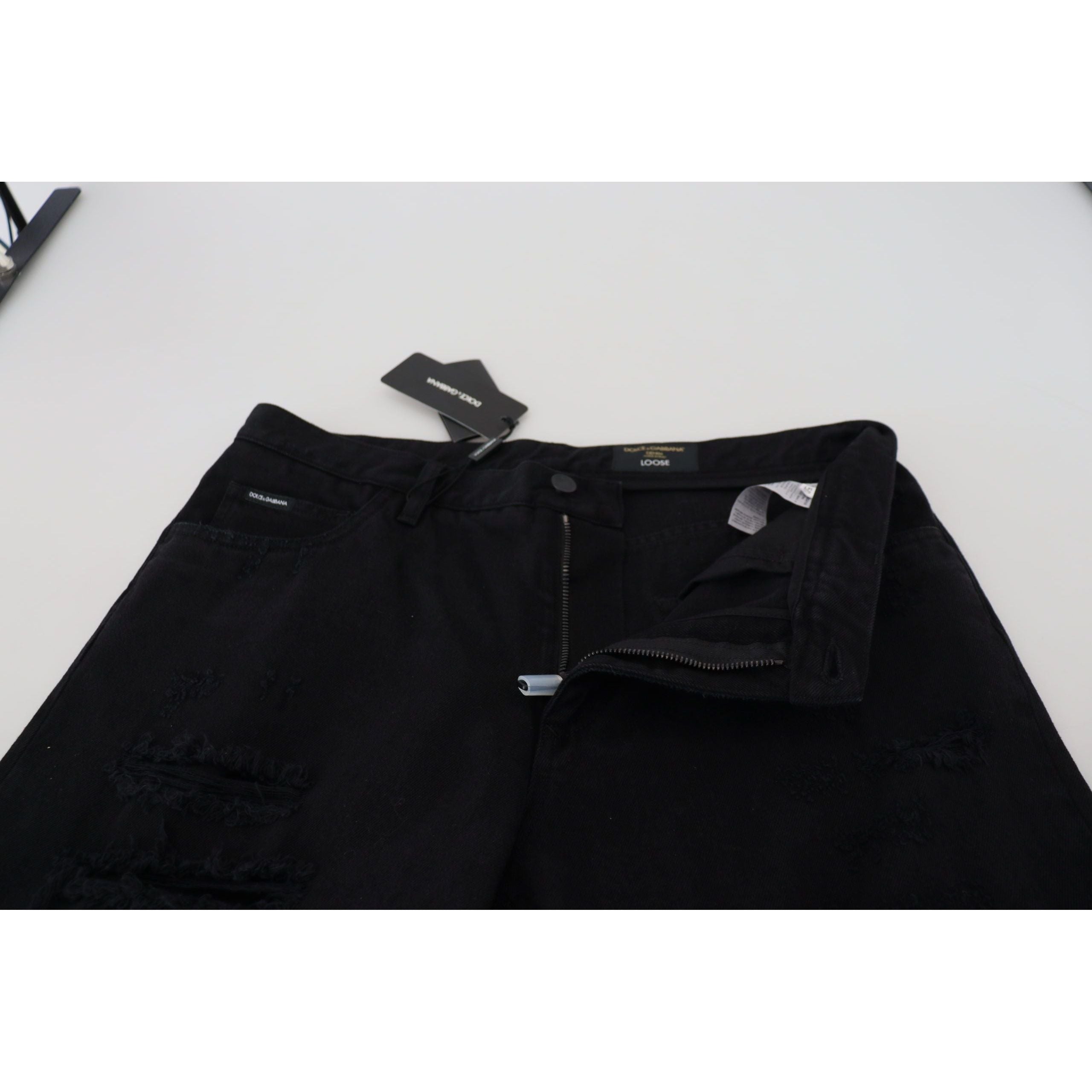 Dolce & Gabbana Black Cotton Loose Fit Italian Jeans