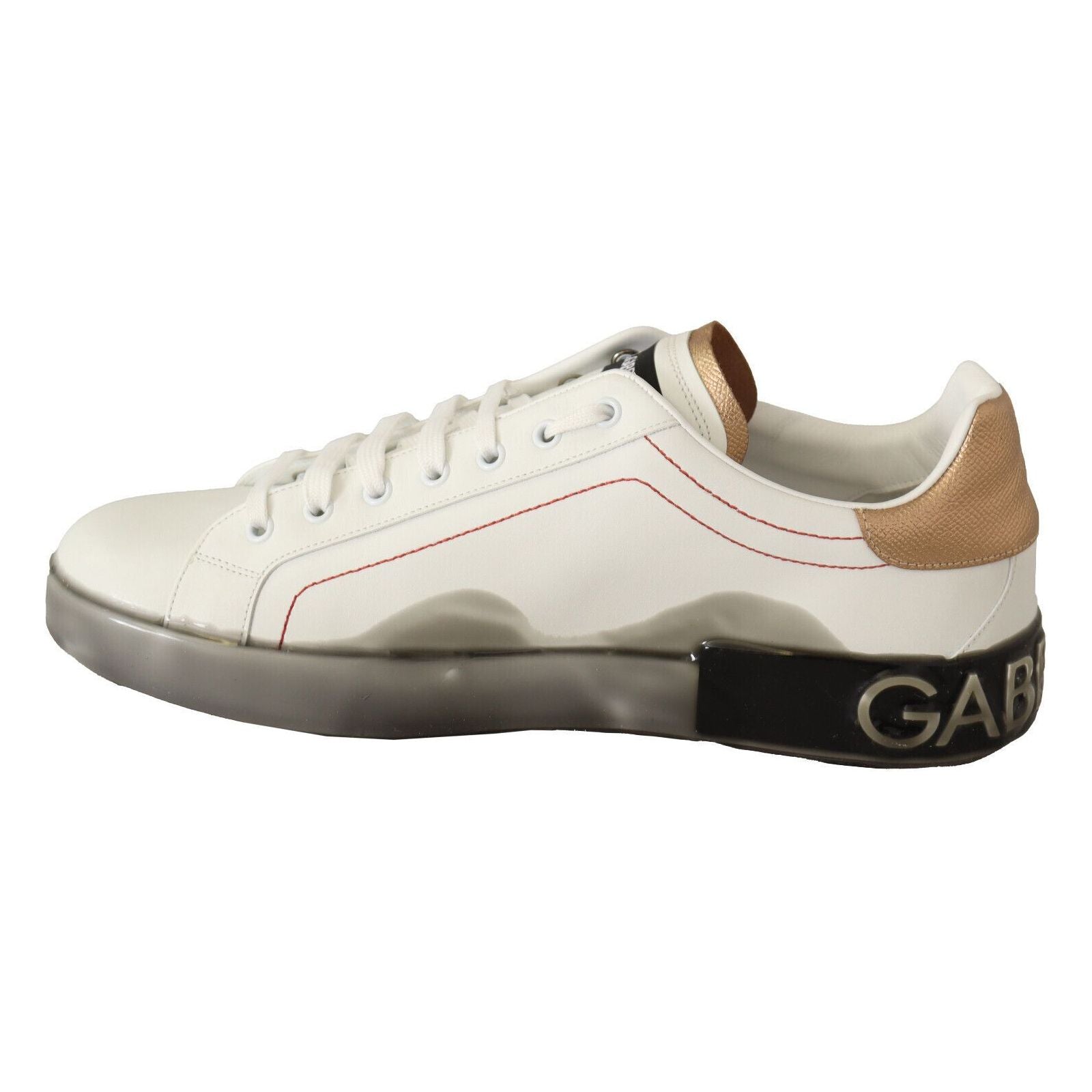 Dolce & Gabbana White & Gold Leather Sneakers Luxury