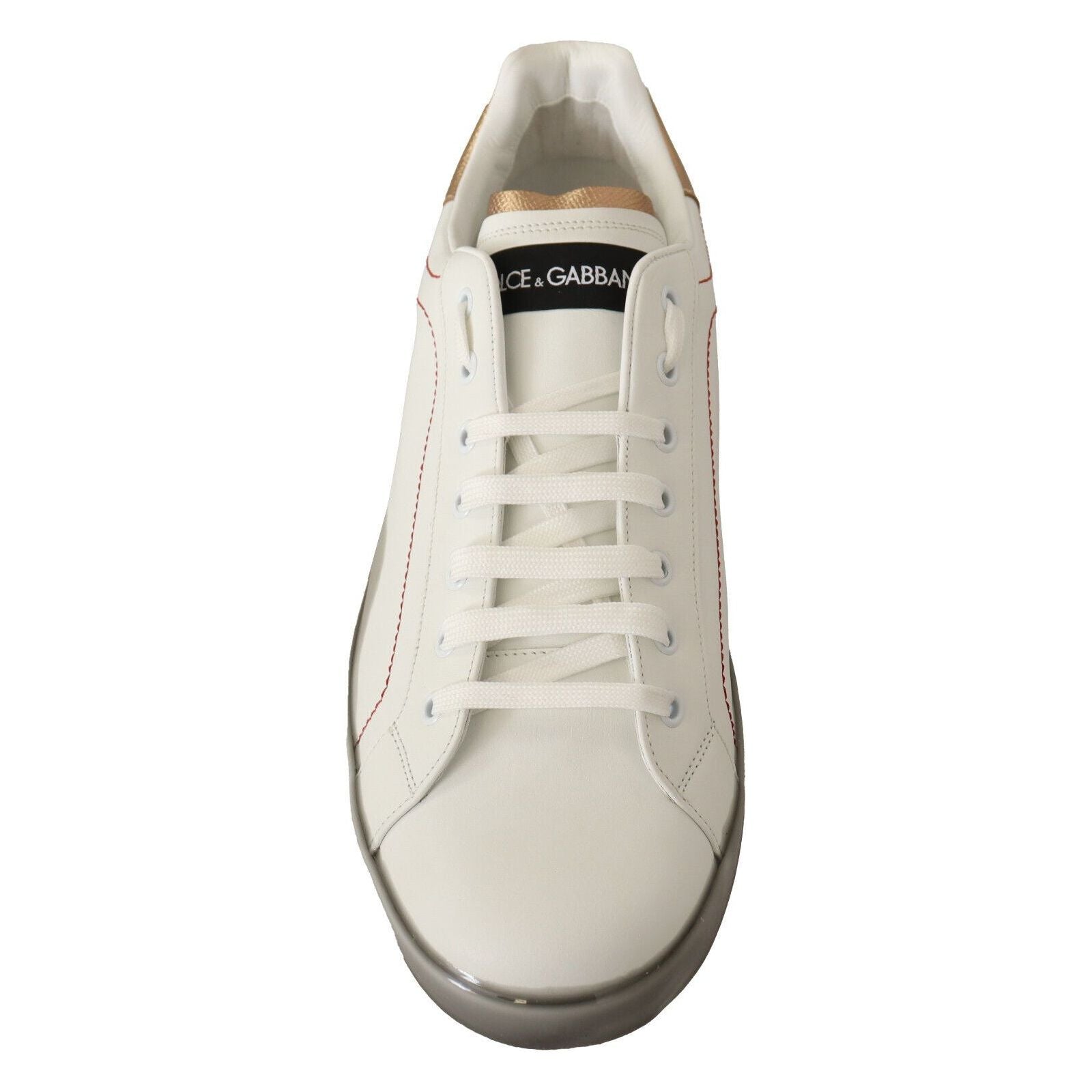 Dolce & Gabbana White & Gold Leather Sneakers Luxury