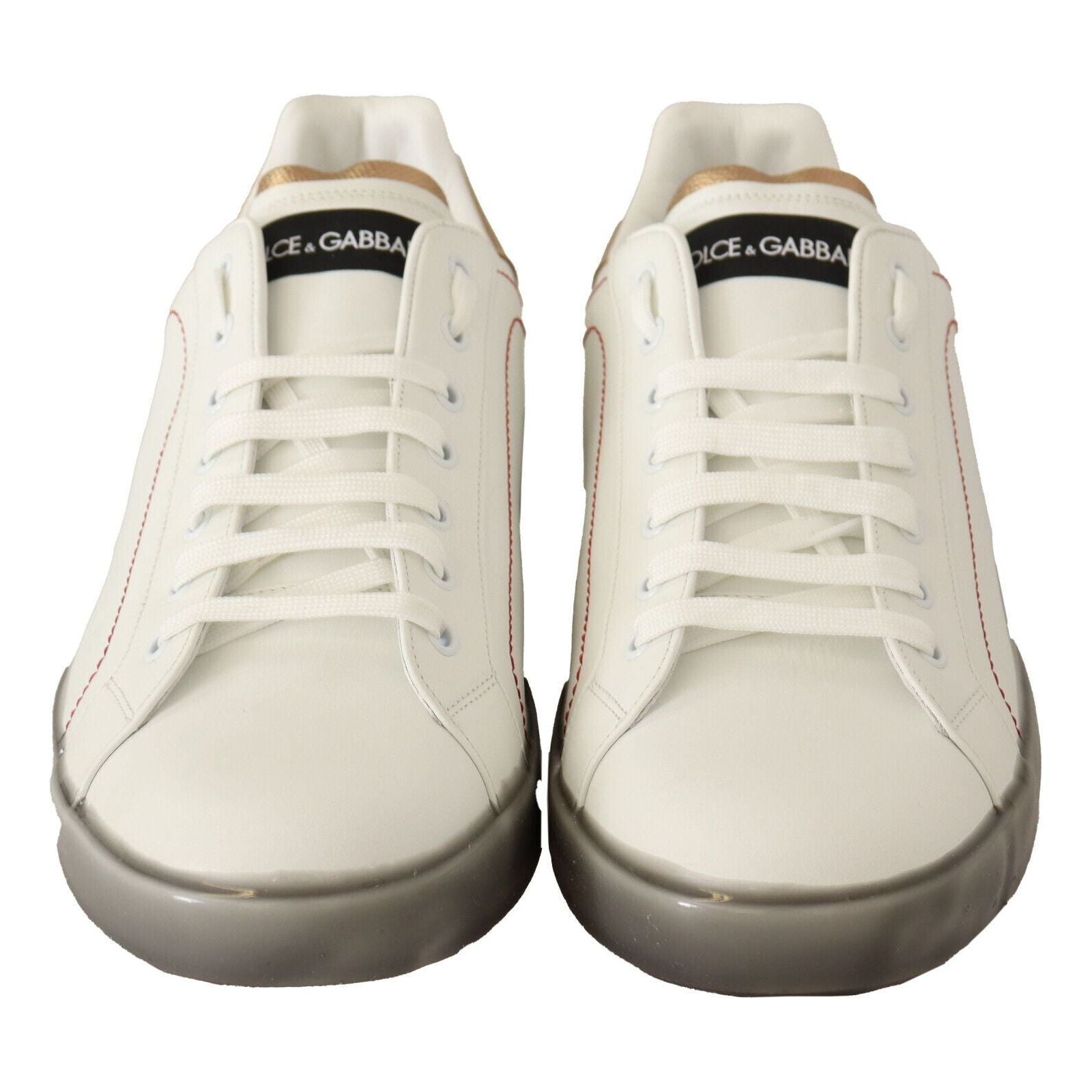 Dolce & Gabbana White & Gold Leather Sneakers Luxury
