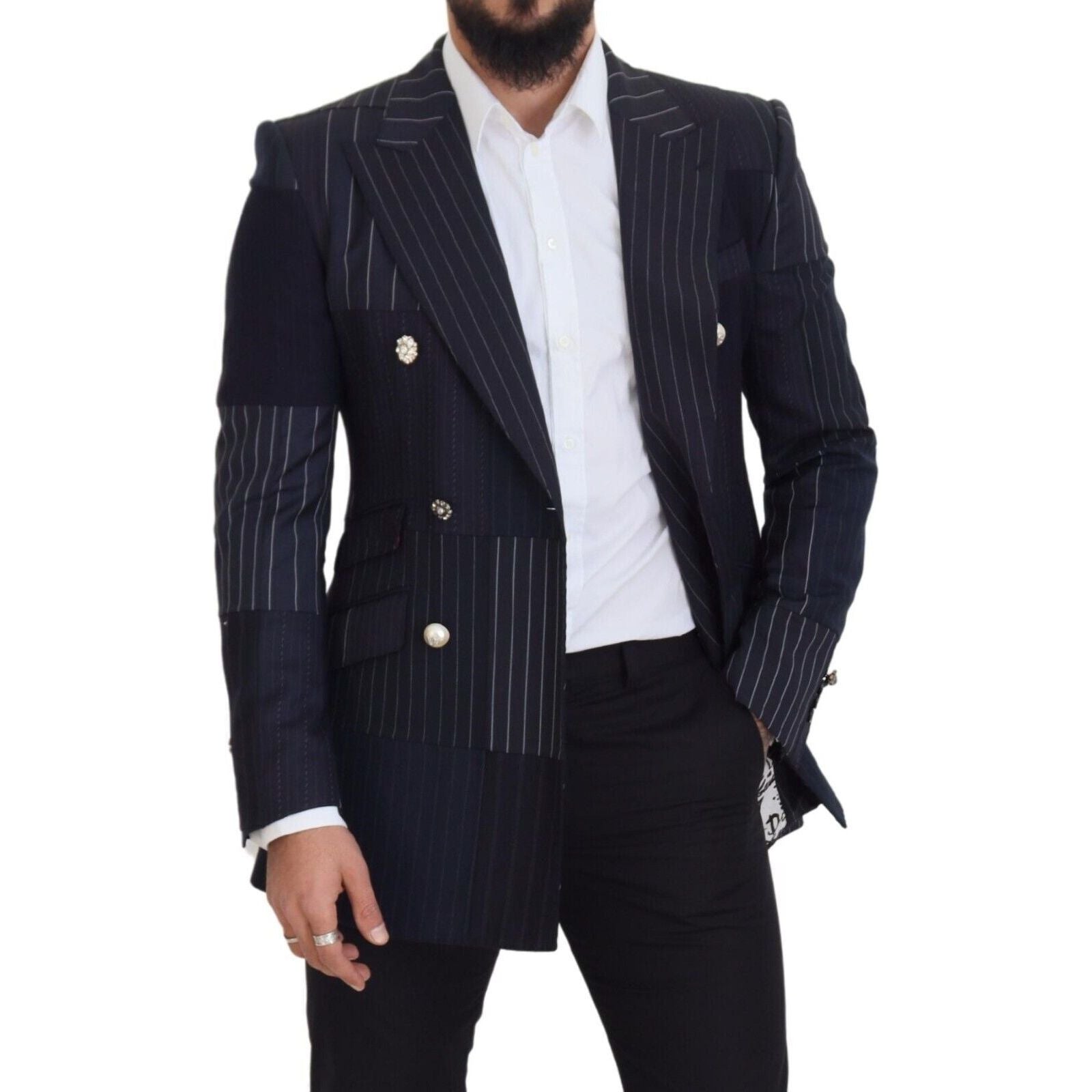 Dolce & Gabbana Navy Blue Wool Double Breasted Blazer