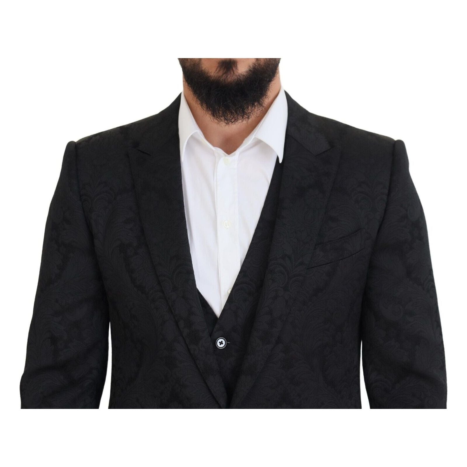 Dolce & Gabbana Black Wool Suit Jacket & Vest Ensemble
