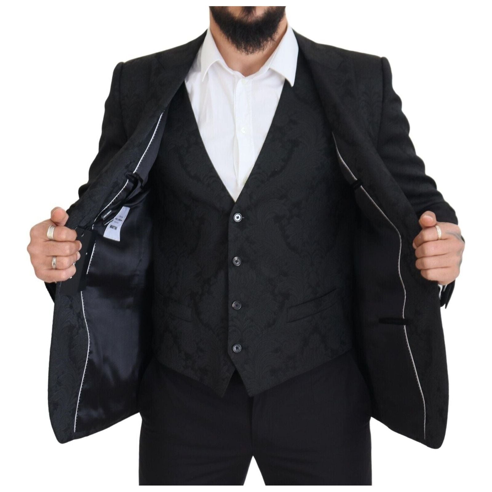 Dolce & Gabbana Black Wool Suit Jacket & Vest Ensemble