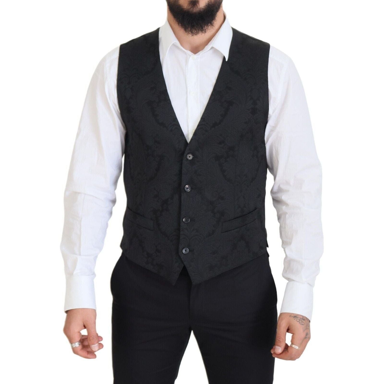 Dolce & Gabbana Black Wool Suit Jacket & Vest Ensemble