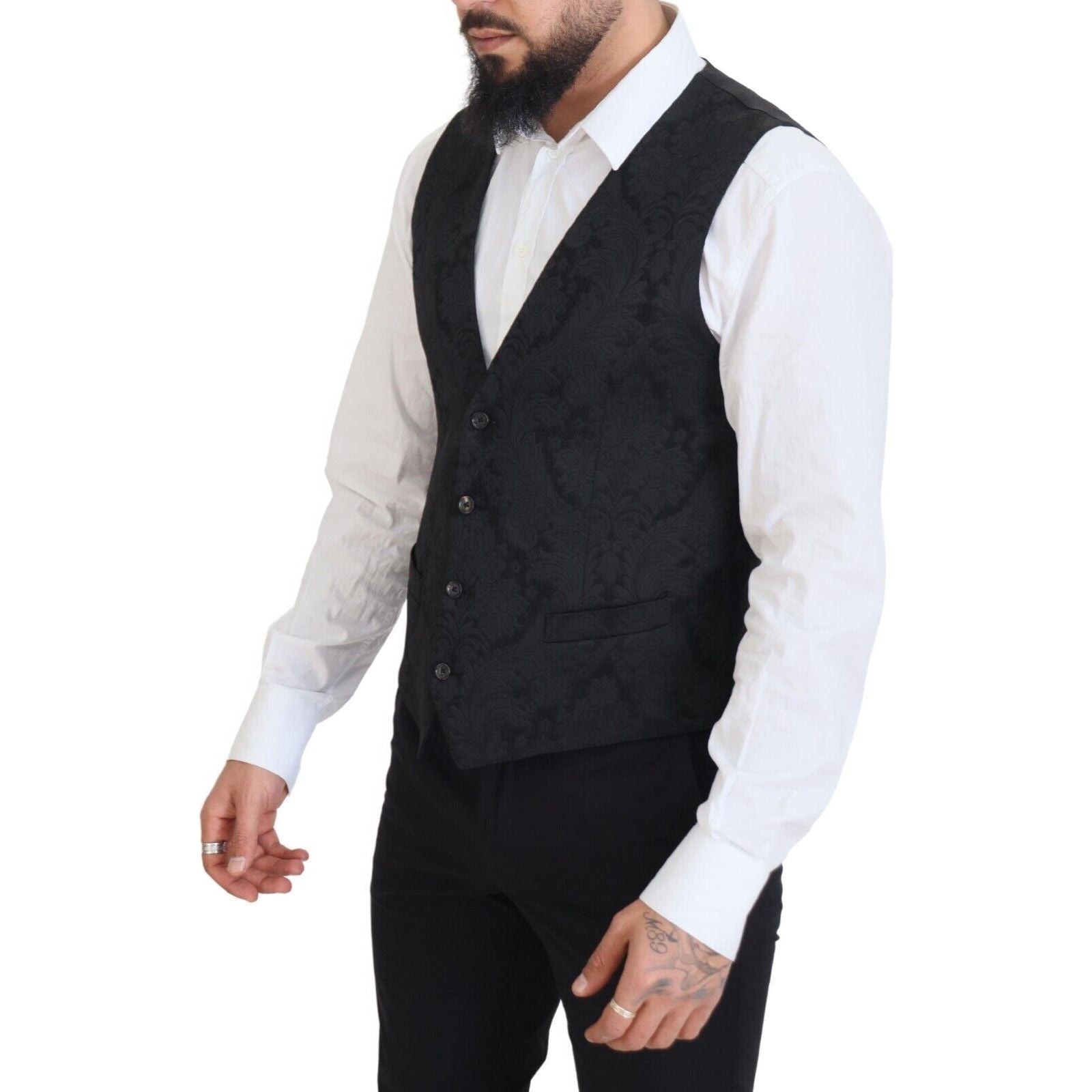 Dolce & Gabbana Black Wool Suit Jacket & Vest Ensemble