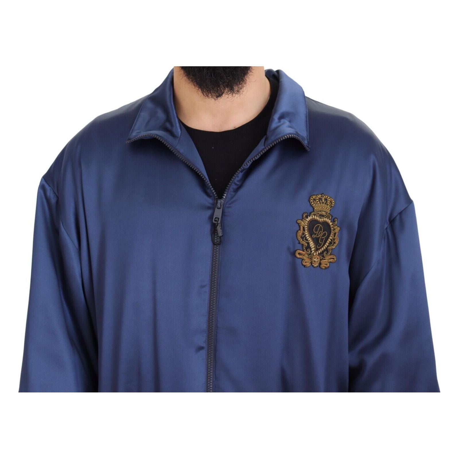 Dolce & Gabbana Regal Blue Silk Bomber Jacket
