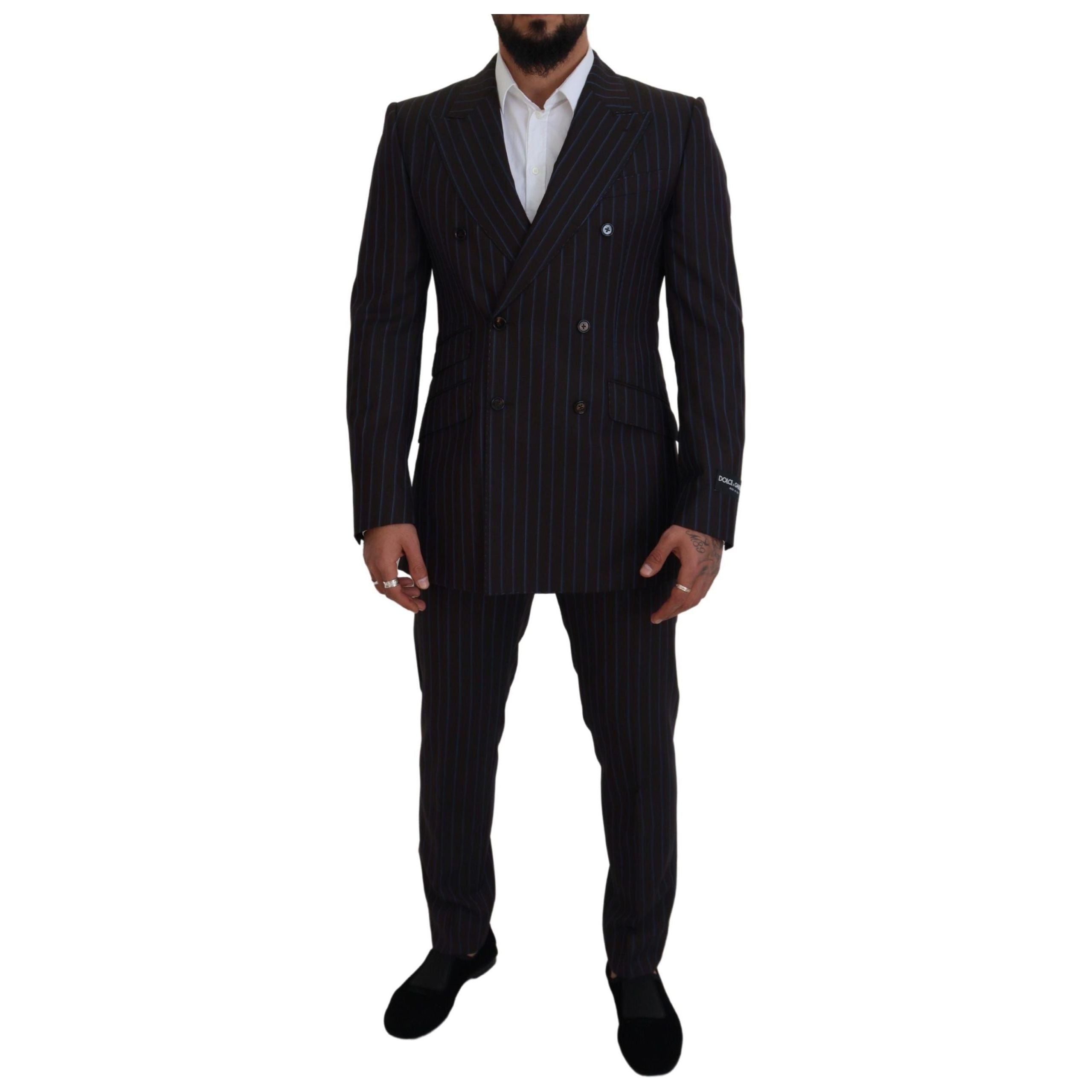 Dolce & Gabbana Black Striped Virgin Wool Suit