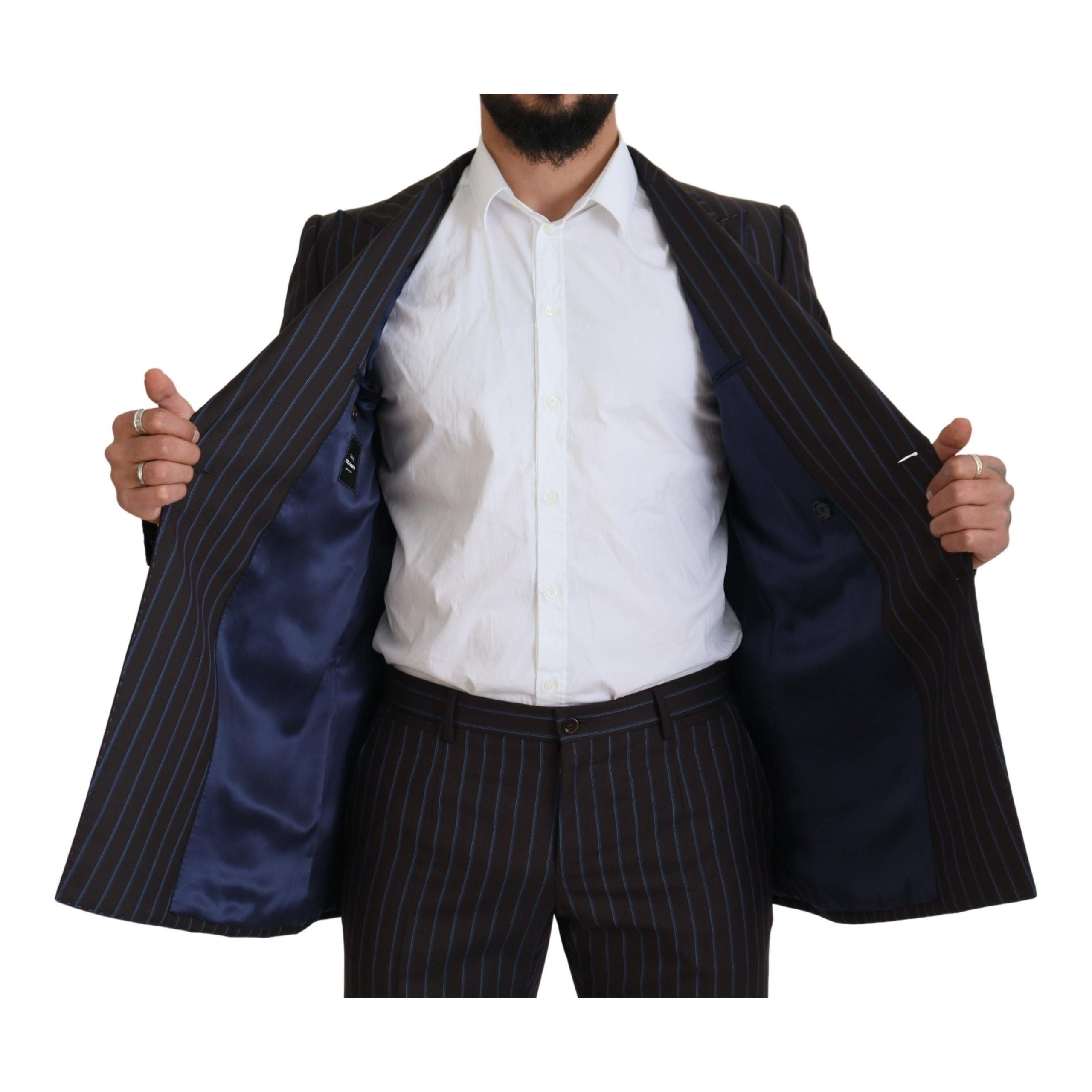 Dolce & Gabbana Black Striped Virgin Wool Suit