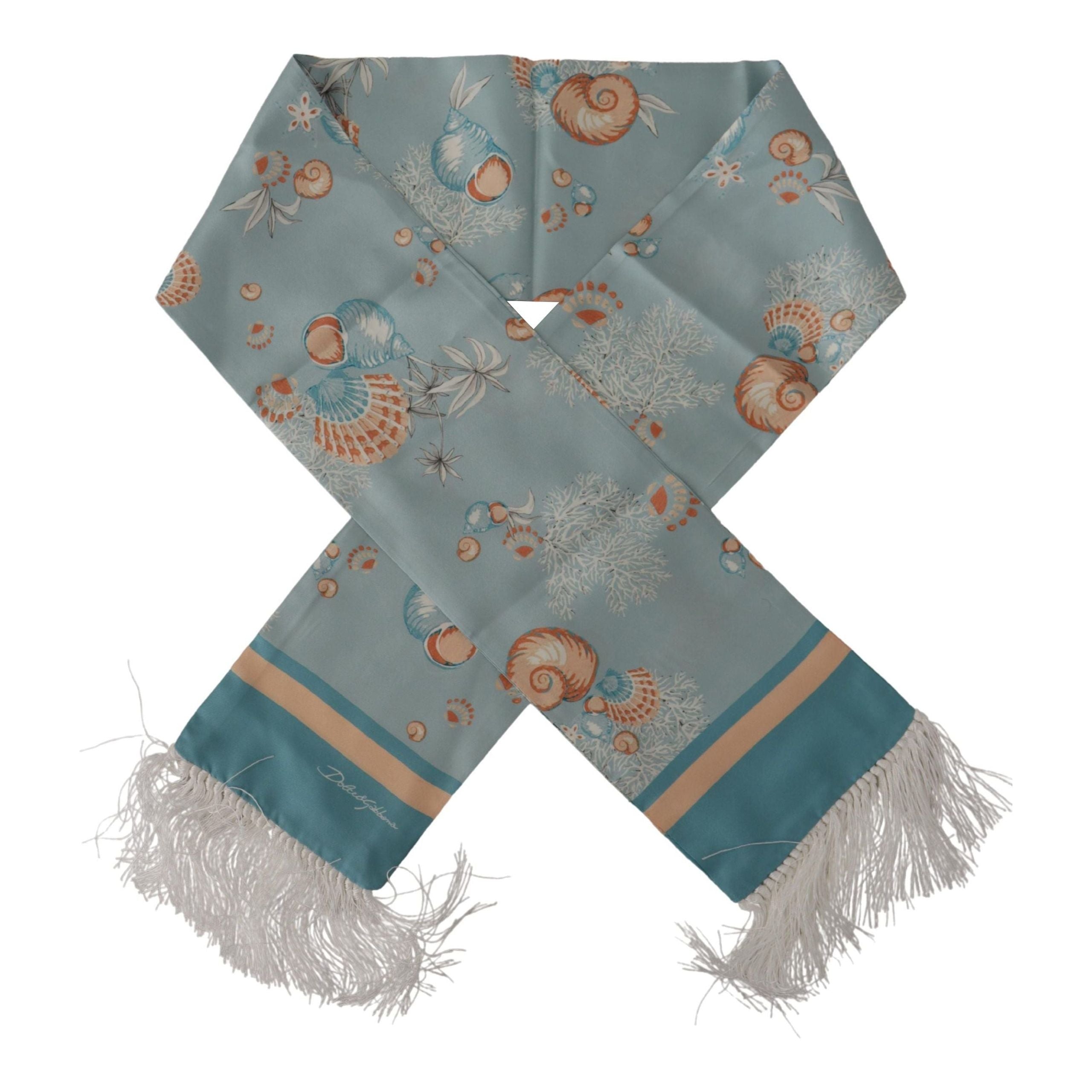 Dolce & Gabbana Blue Silk Scarf with Shell Motif Design