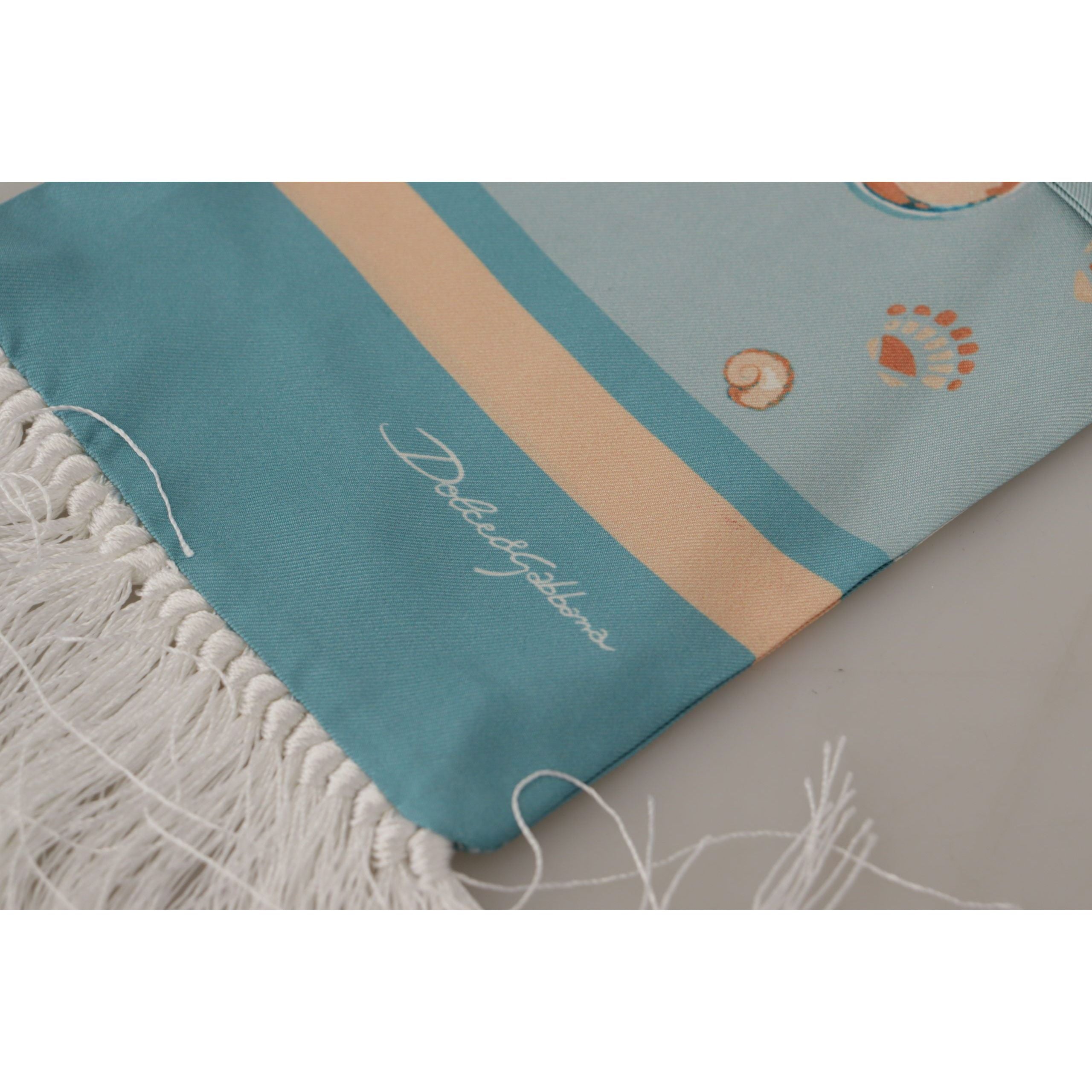 Dolce & Gabbana Blue Silk Scarf with Shell Motif Design