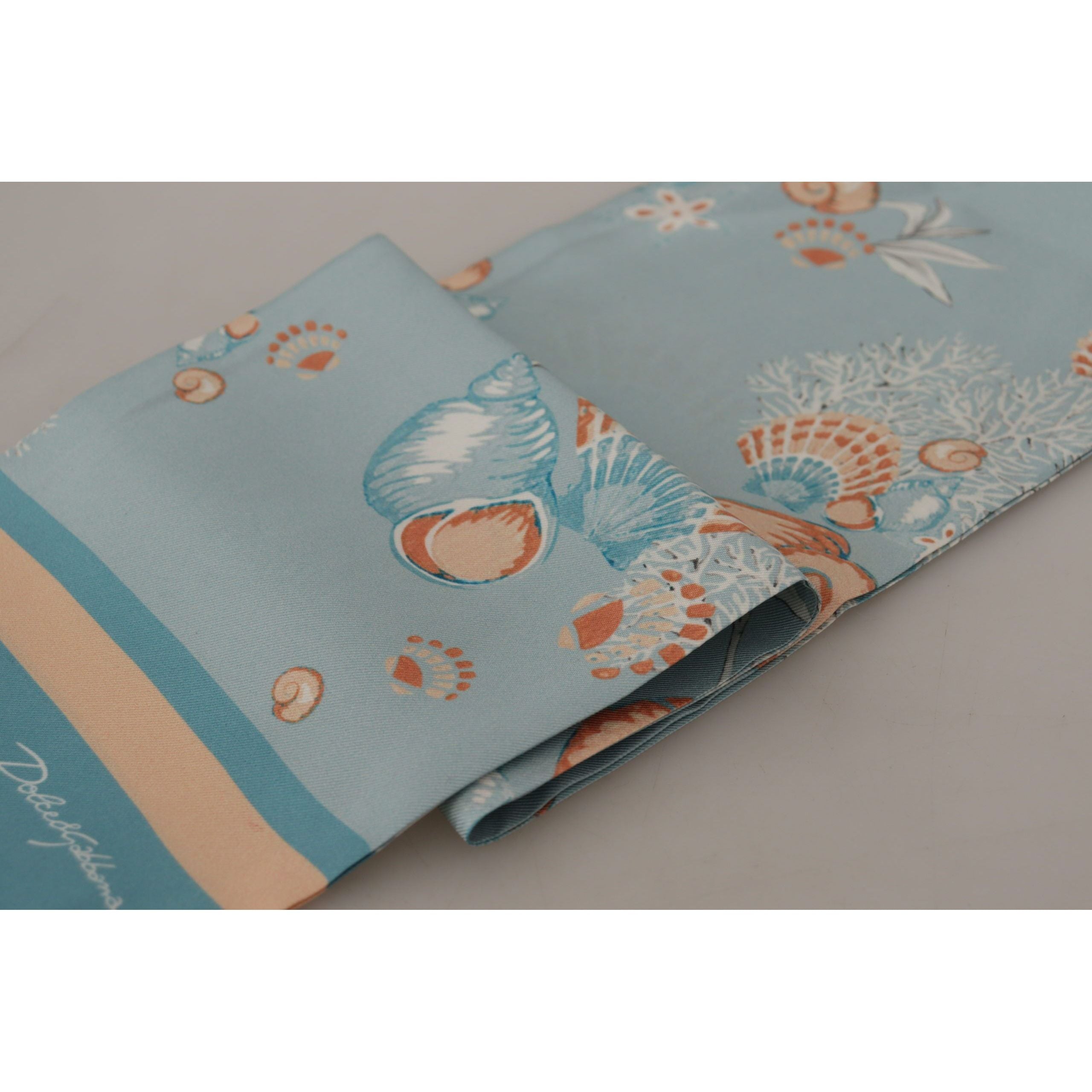 Dolce & Gabbana Blue Silk Scarf with Shell Motif Design