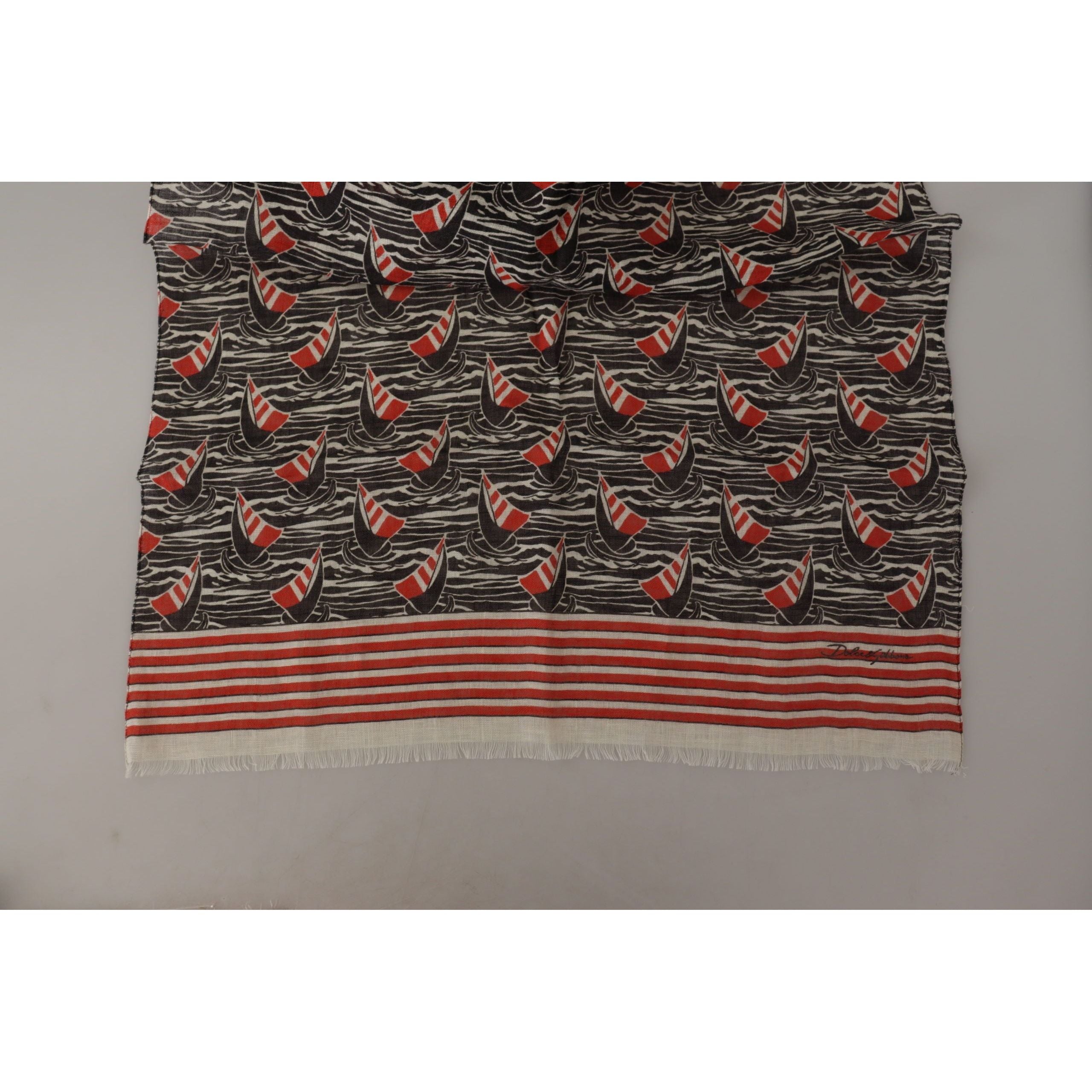 Dolce & Gabbana Black Striped Linen Scarf