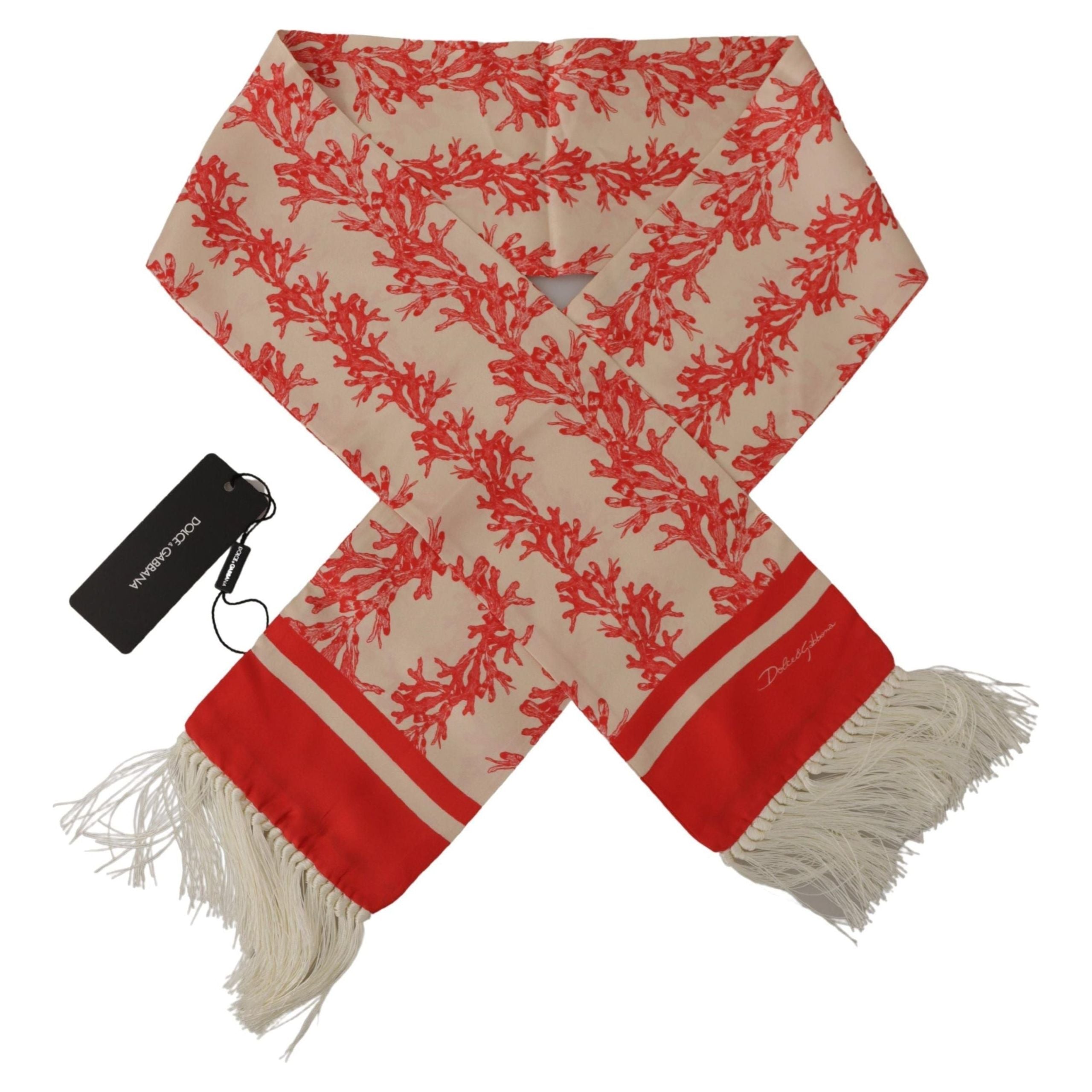 Dolce & Gabbana Red Silk Scarf Wrap - Coral Print