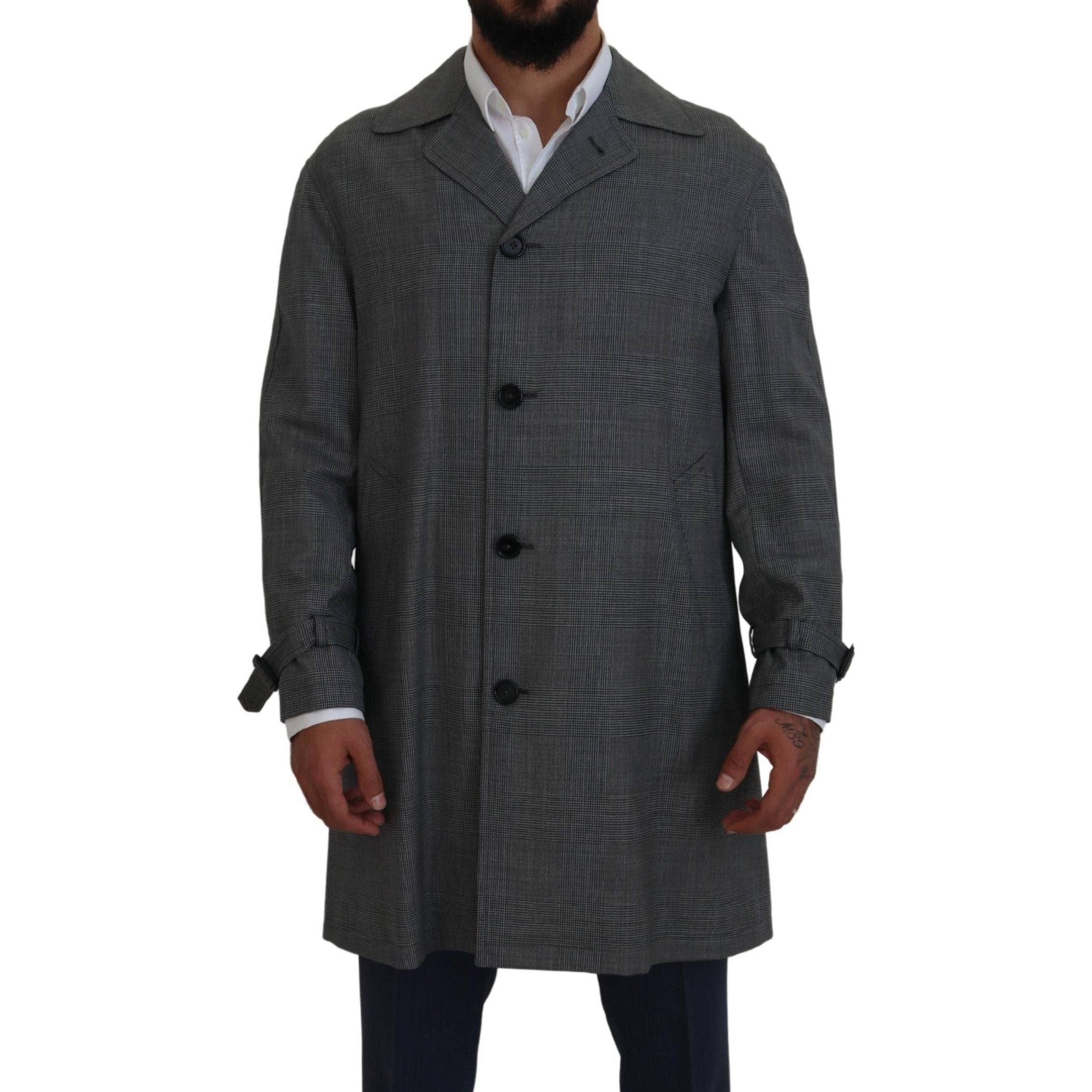 Dolce & Gabbana Gray Wool Blend Trench Coat Luxury