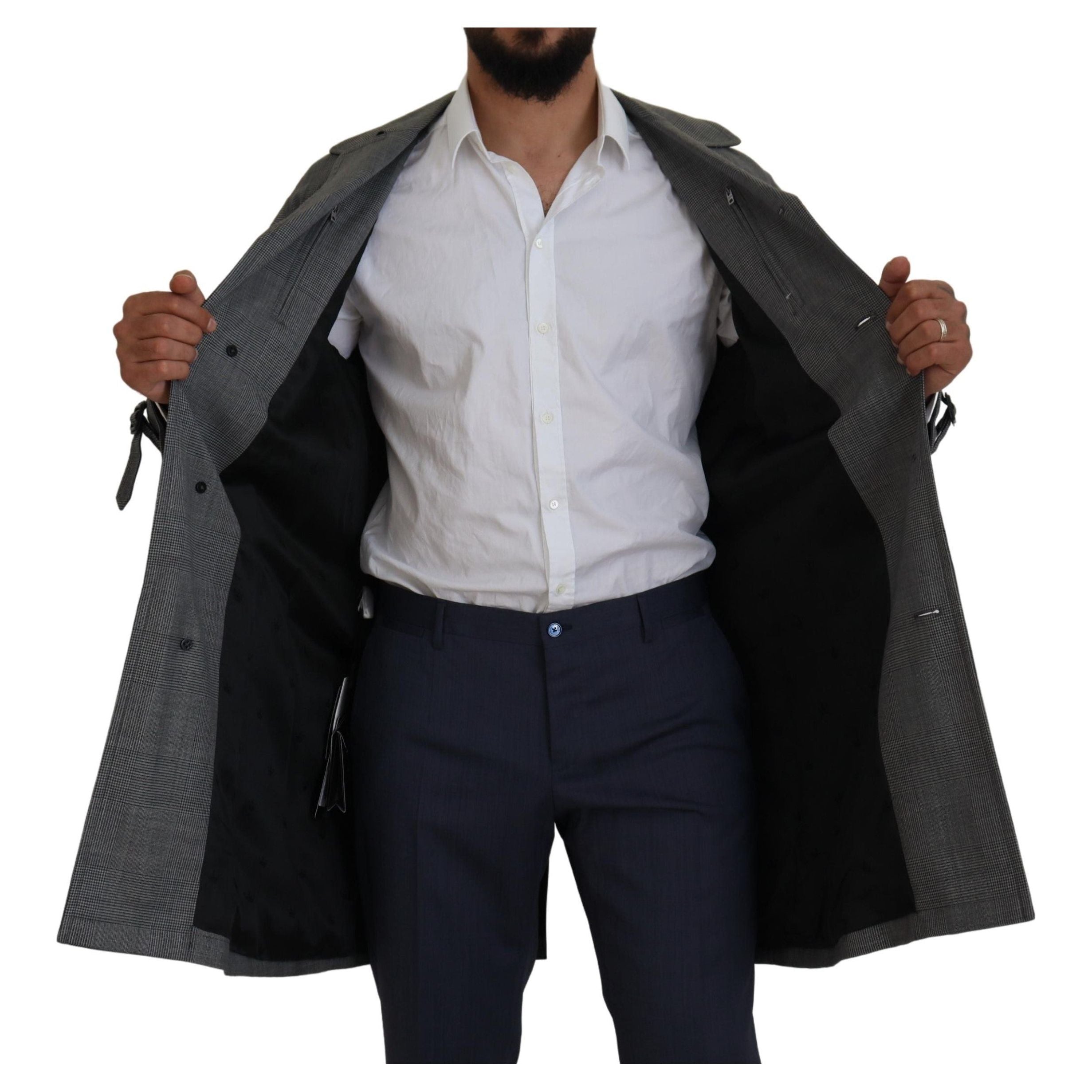 Dolce & Gabbana Gray Wool Blend Trench Coat Luxury