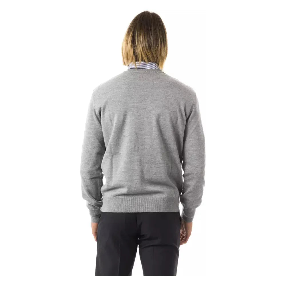 Uominitaliani Gray Wool Sweater - Italian Luxury Redefined