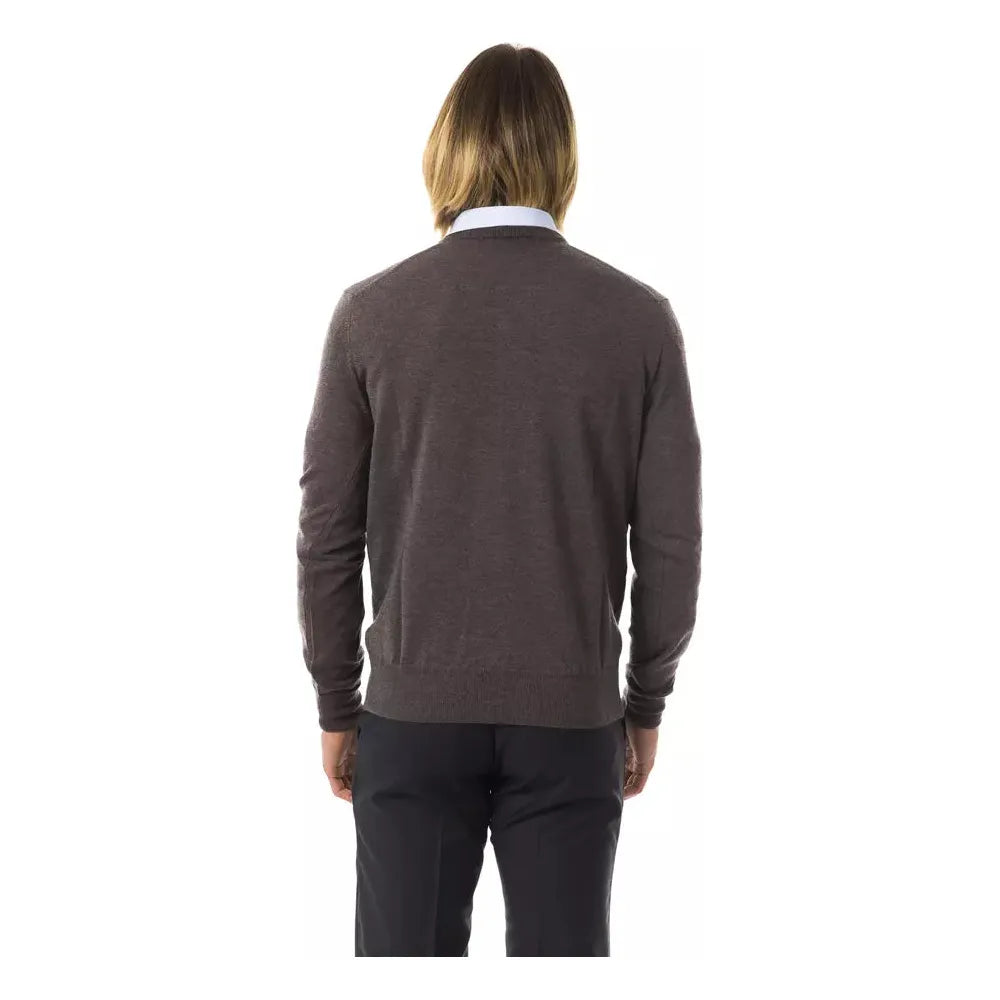 Uominitaliani Gray Merino Wool Sweater for Elevated Elegance