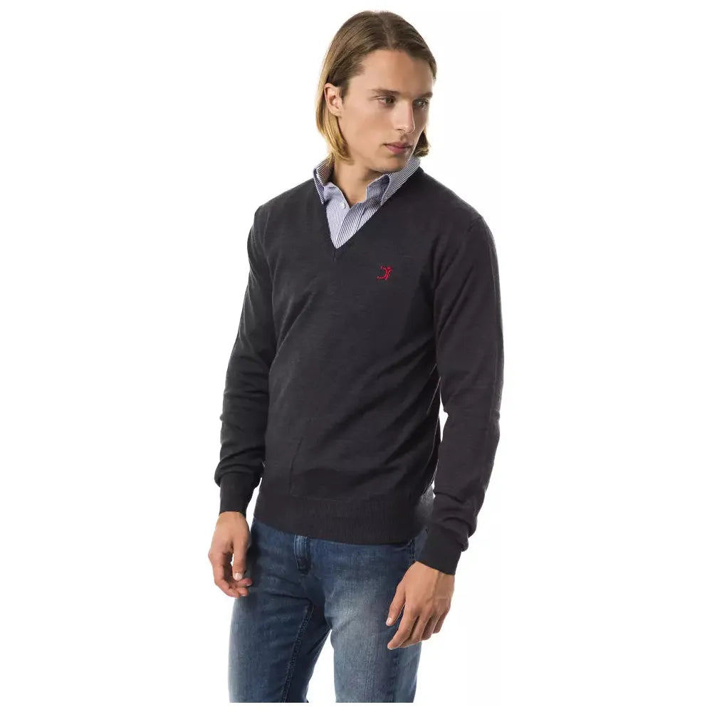 Uominitaliani Gray Merino Wool Sweater for Timeless Elegance