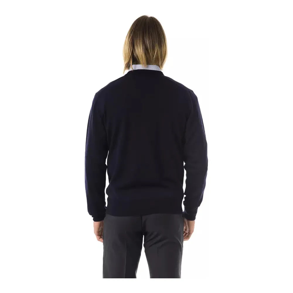Uominitaliani Blue Merino Wool Sweater for Timeless Elegance