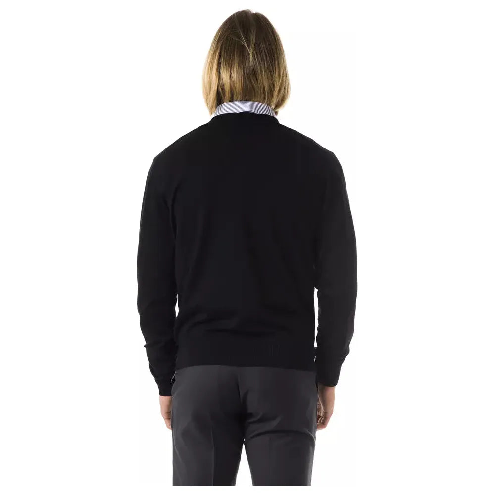 Uominitaliani Black Merino Wool Sweater for Effortless Elegance
