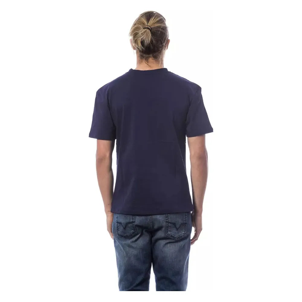 Verri Blue Cotton T-Shirt with Exquisite Embroidery