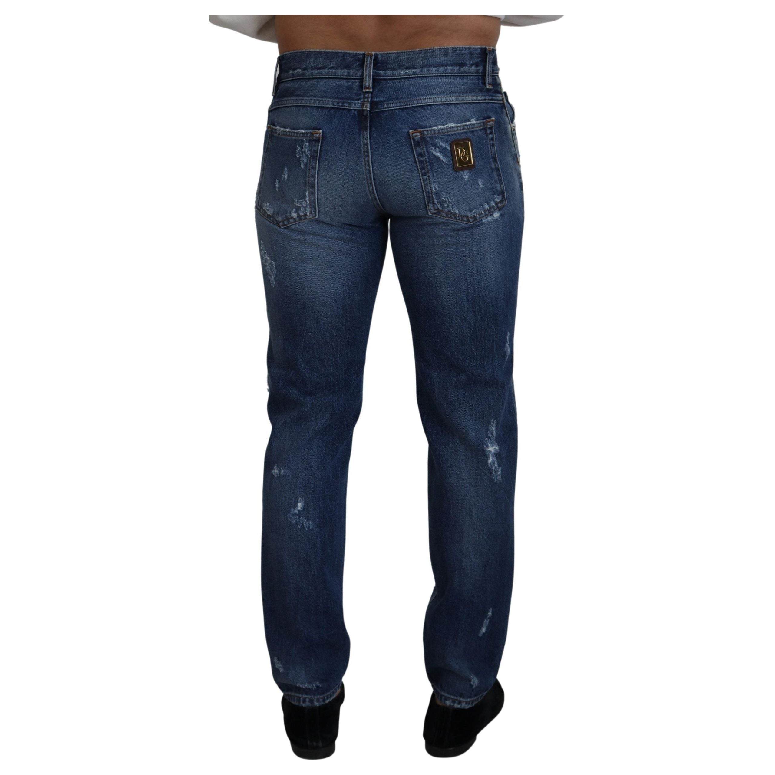Dolce & Gabbana Blue Denim Tattered Pants for Modern Wardrobe