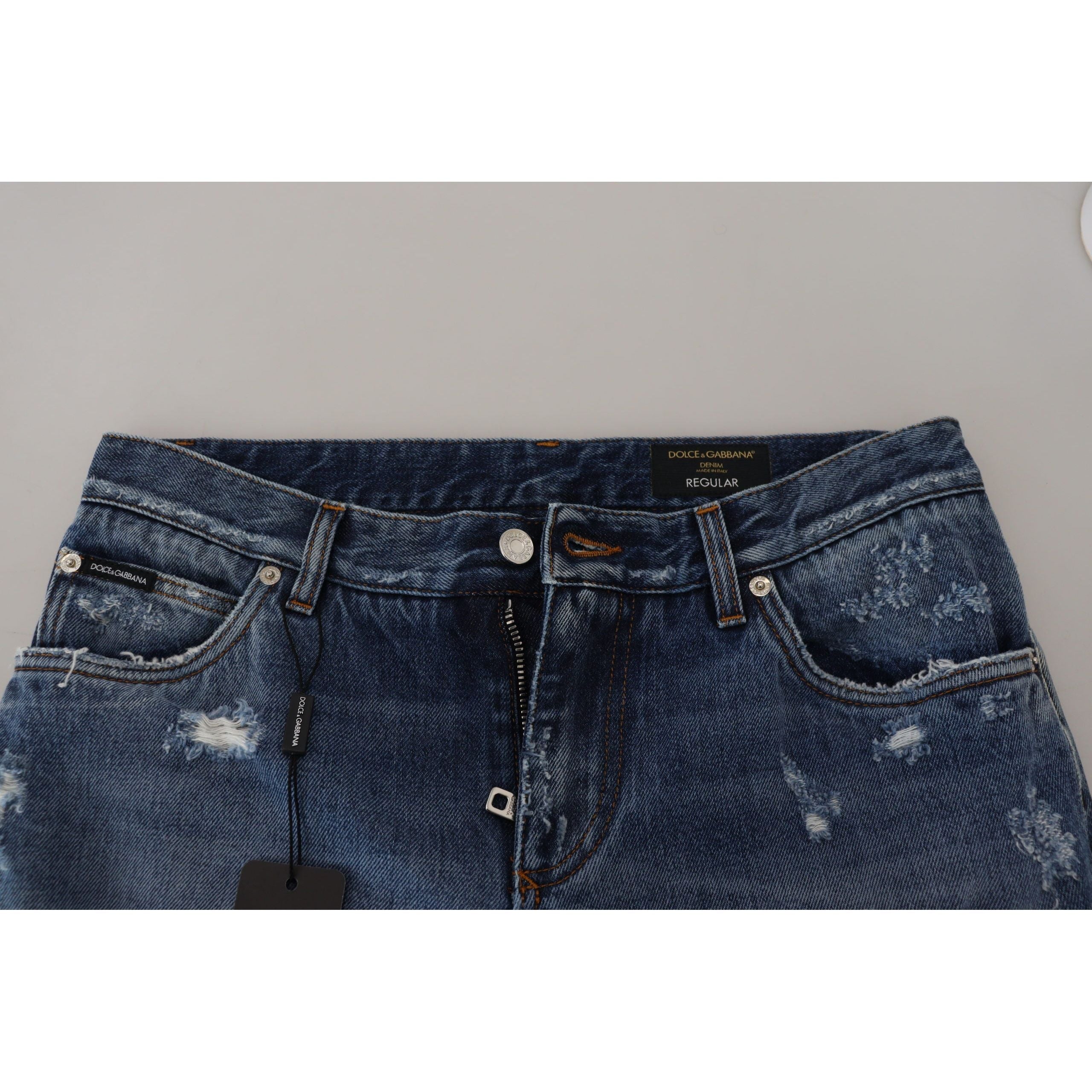 Dolce & Gabbana Blue Denim Tattered Pants for Modern Wardrobe