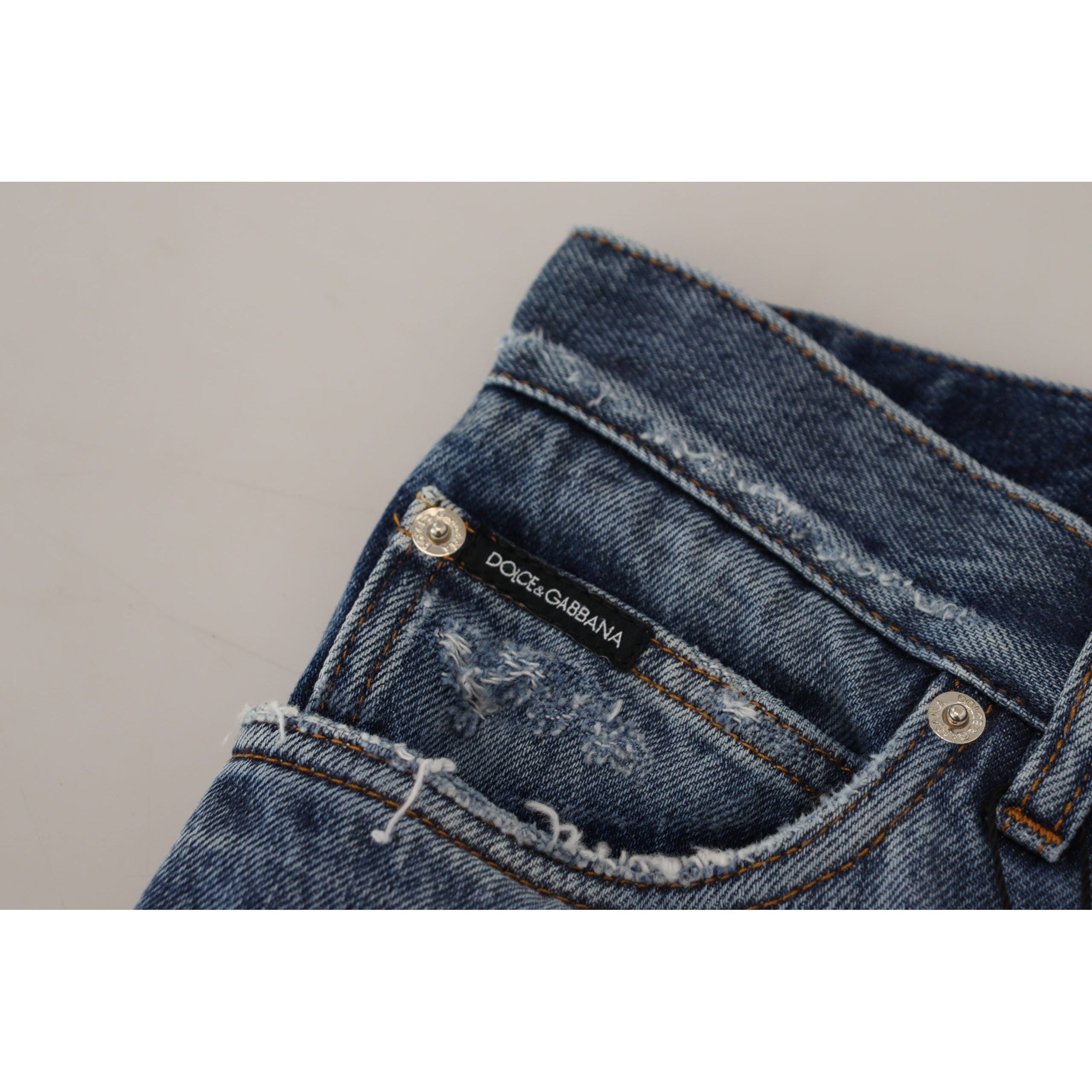 Dolce & Gabbana Blue Denim Tattered Pants for Modern Wardrobe