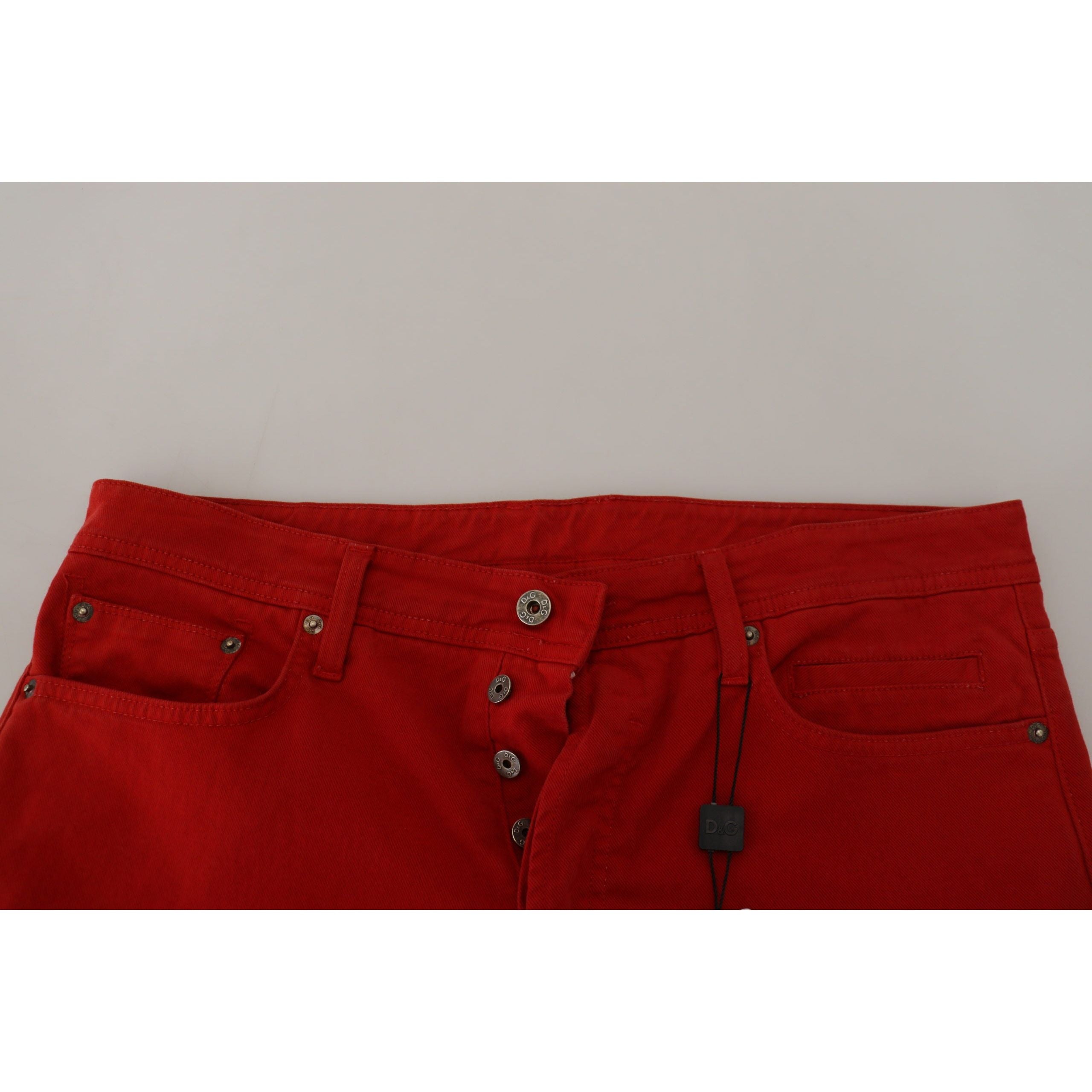 Dolce & Gabbana Red Cotton Denim Pants