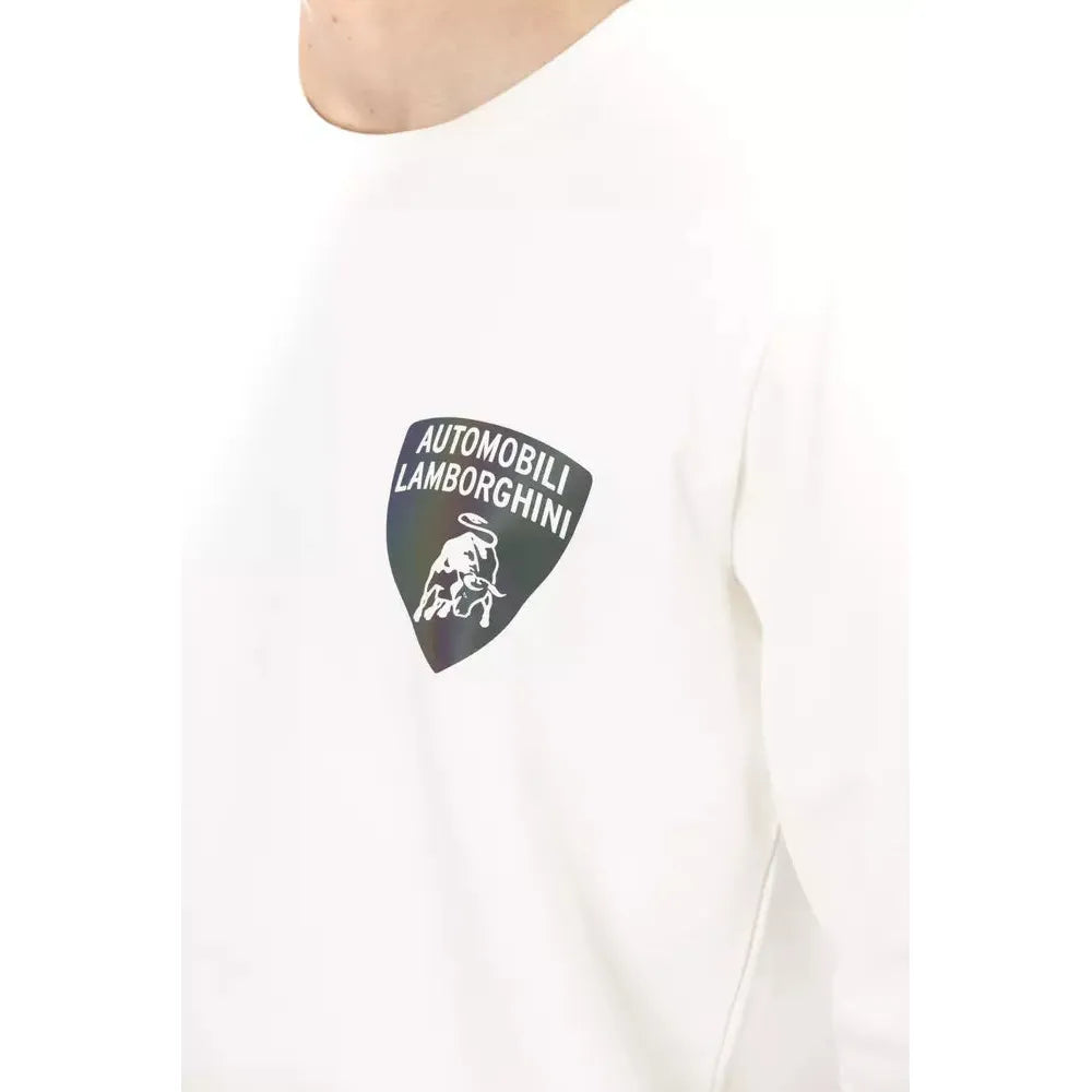 Automobili Lamborghini White Cotton Sweater for Sophisticated Style