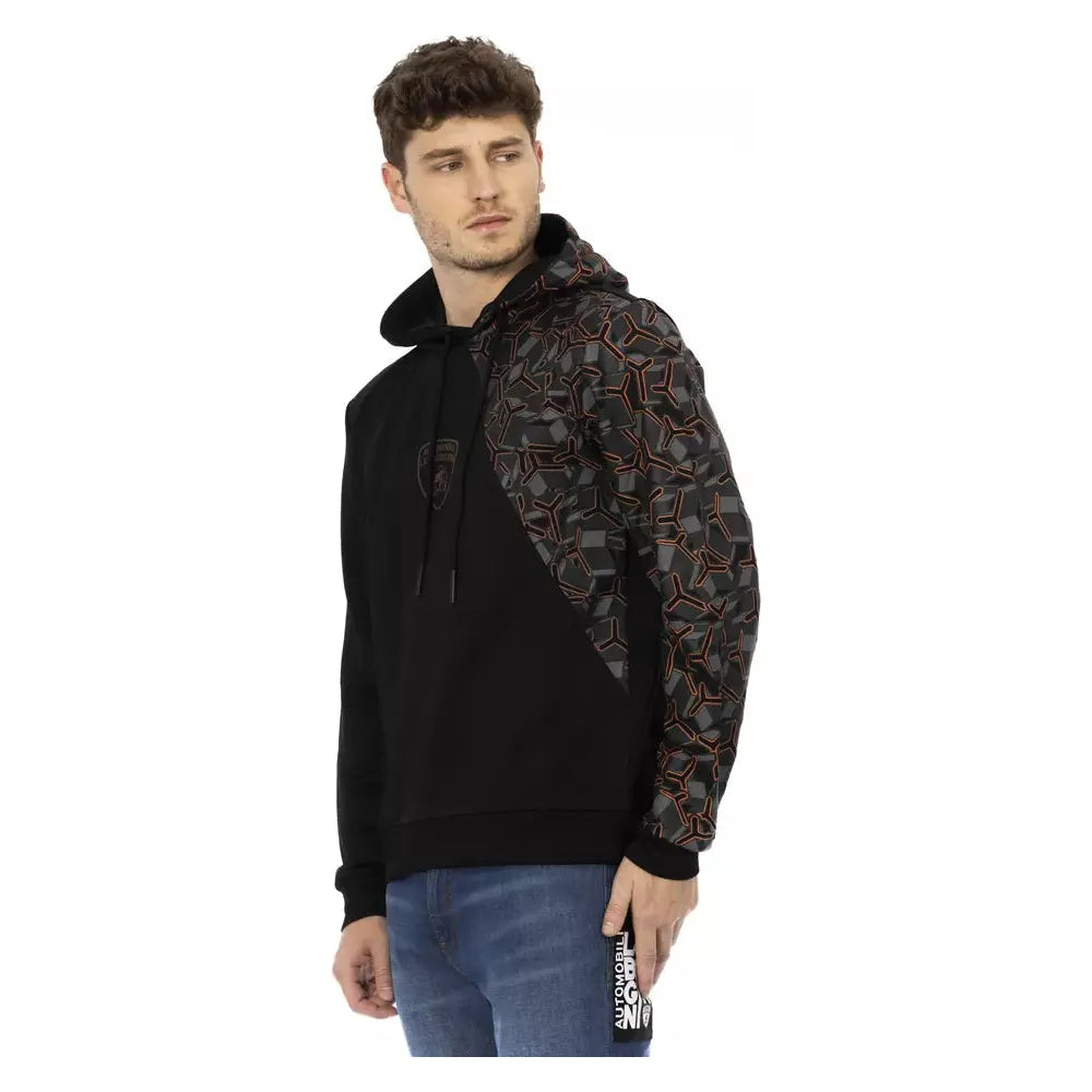Automobili Lamborghini Black Cotton Hoodie for Sophisticated Style