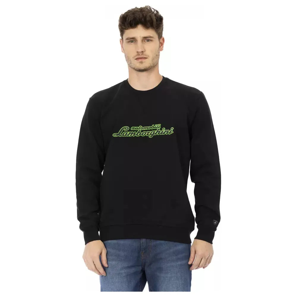 Automobili Lamborghini Black Cotton Sweater for Sophisticated Style