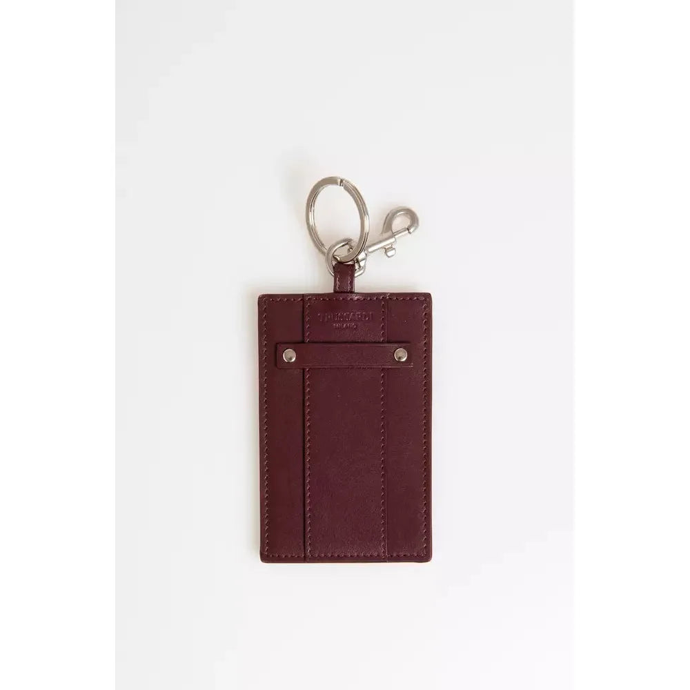 Trussardi Brown Leather Keychain with Hammered Finish