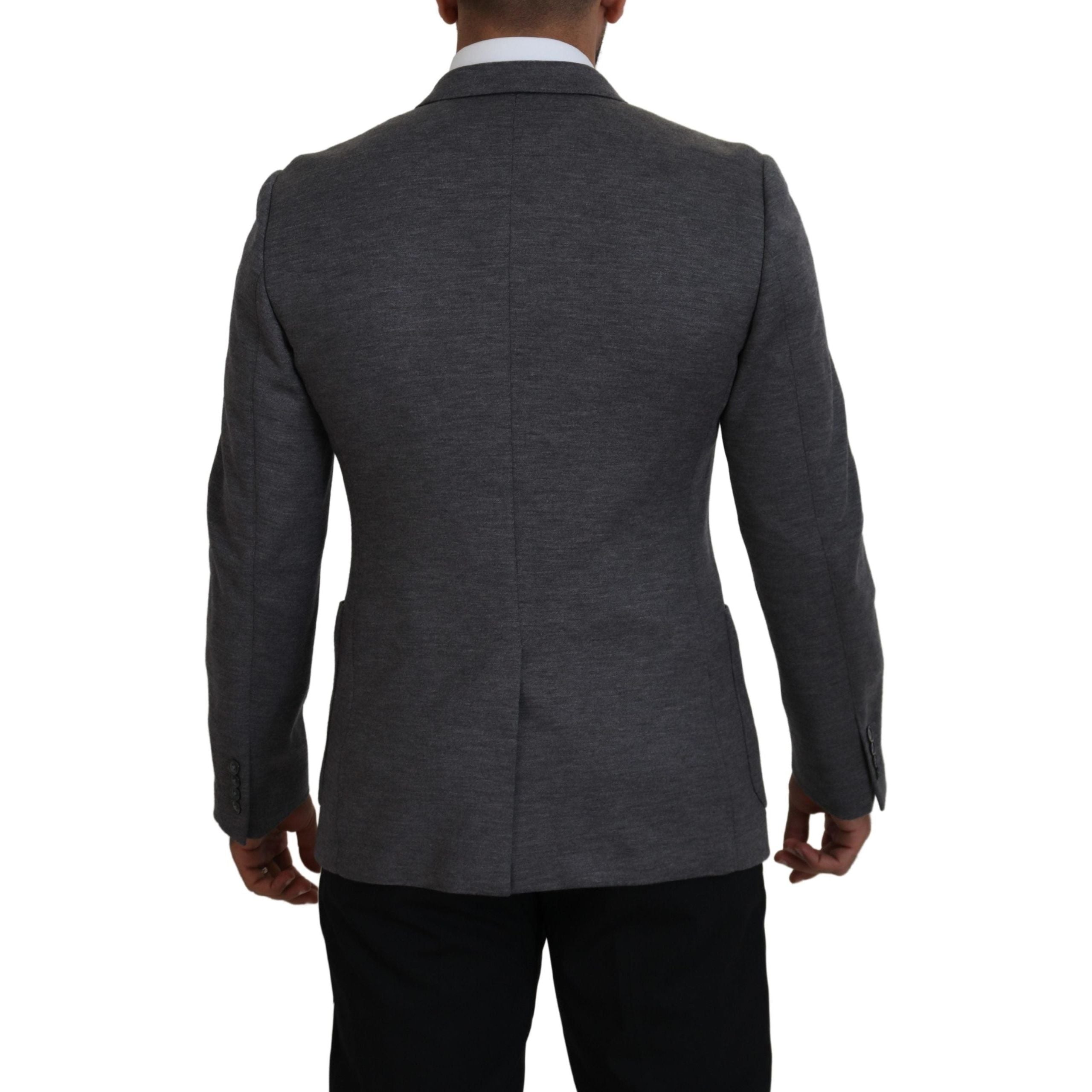 Dolce & Gabbana Gray Wool Blazer with Bee Crown Embroidery