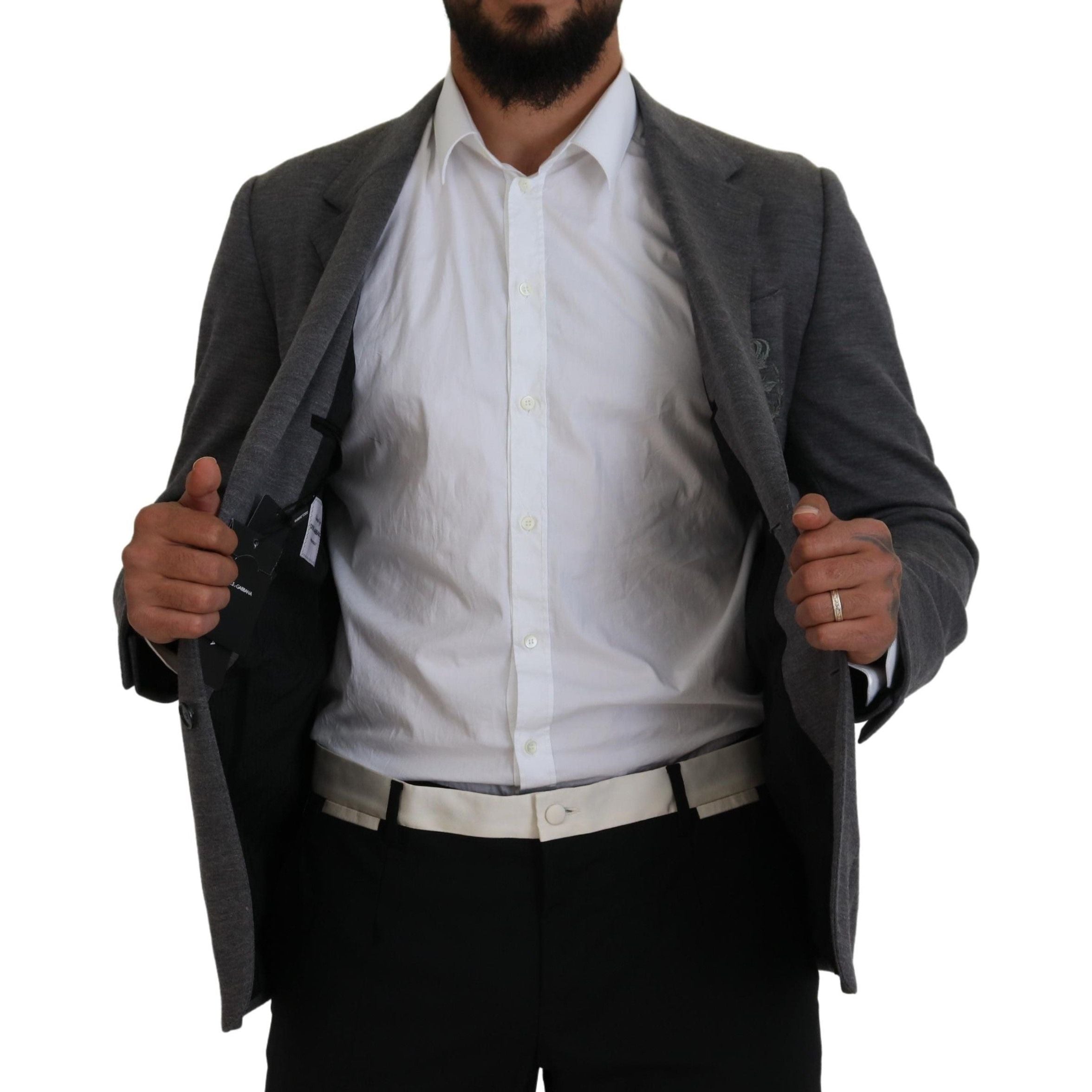 Dolce & Gabbana Gray Wool Blazer with Bee Crown Embroidery