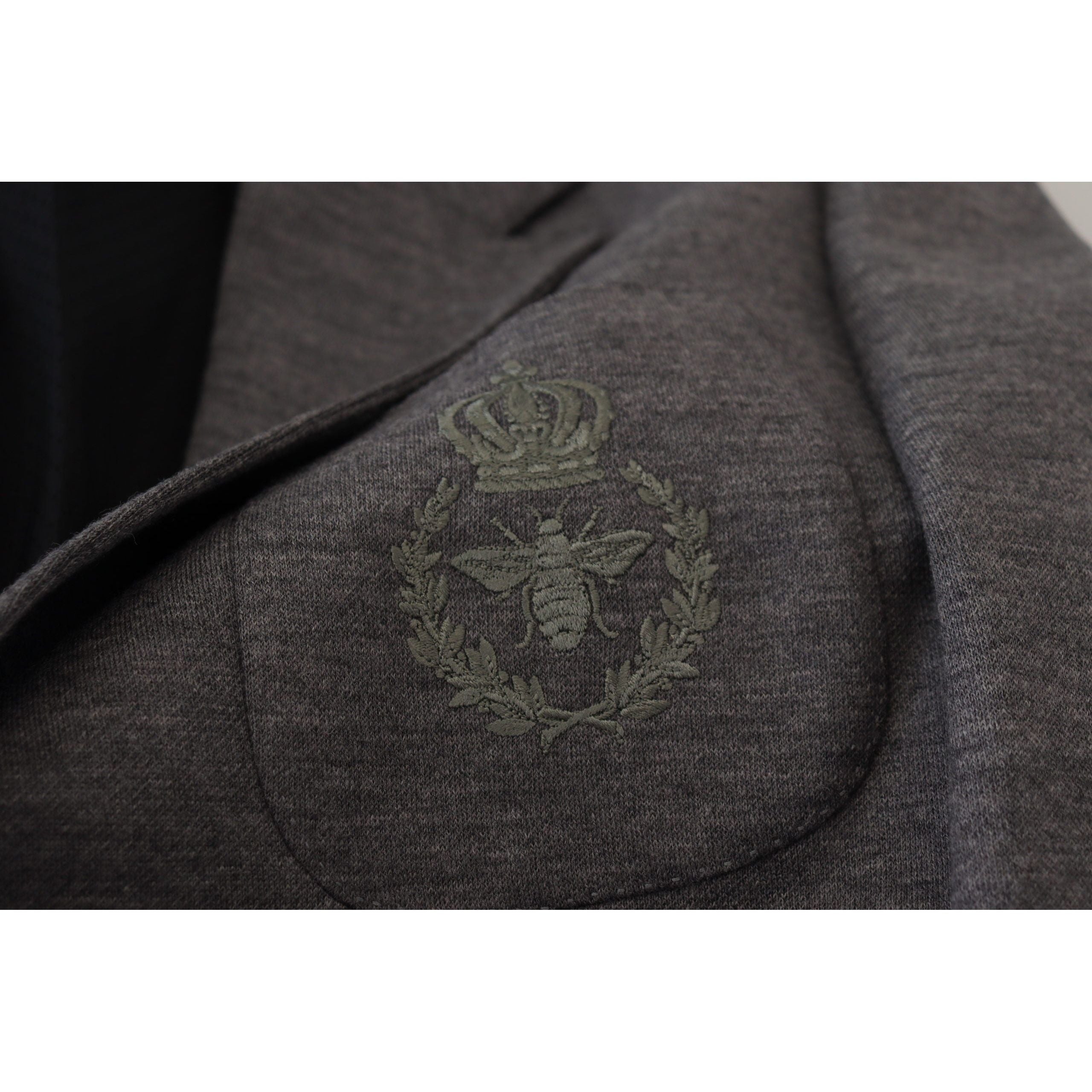 Dolce & Gabbana Gray Wool Blazer with Bee Crown Embroidery