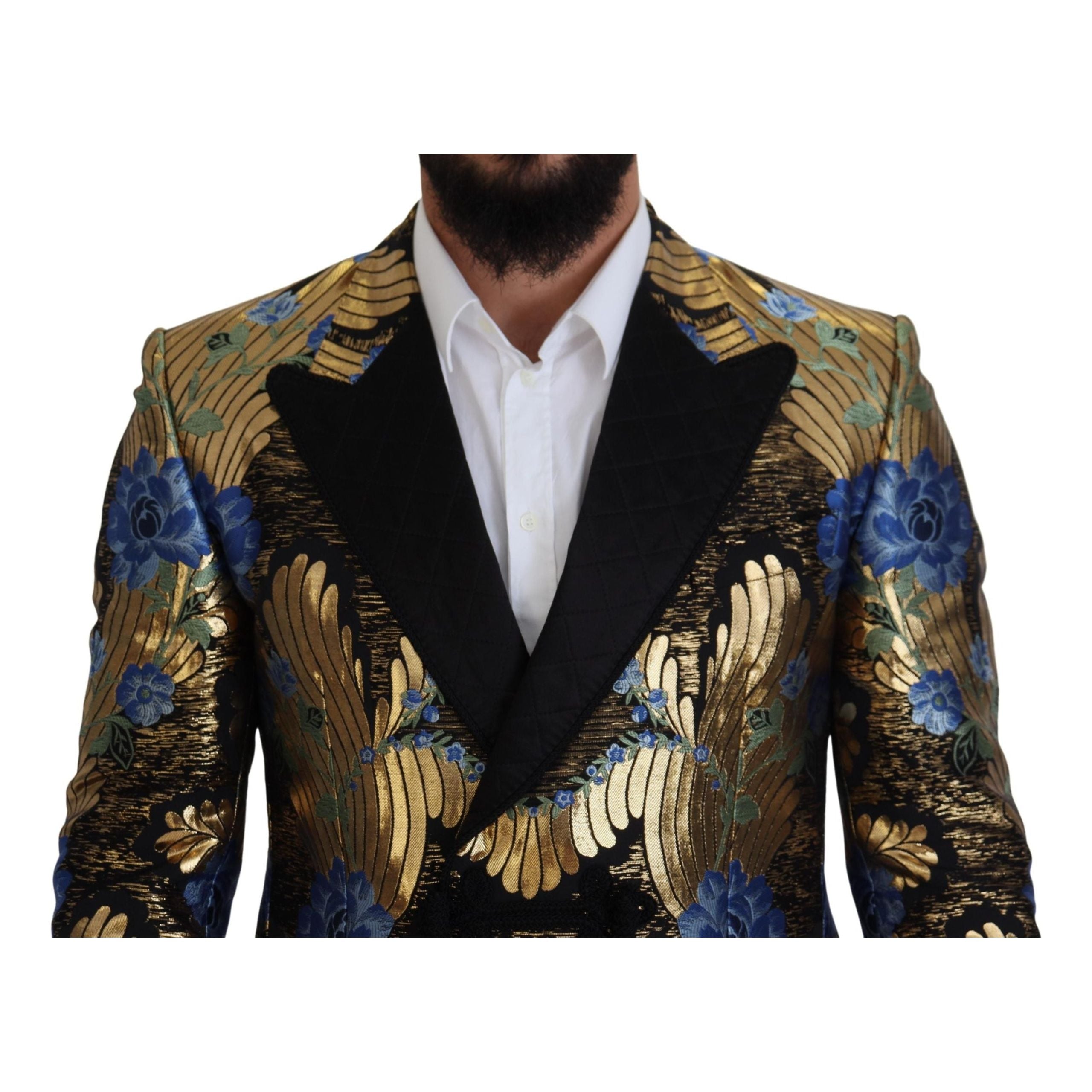 Dolce & Gabbana Black Wool Floral Evening Party Blazer
