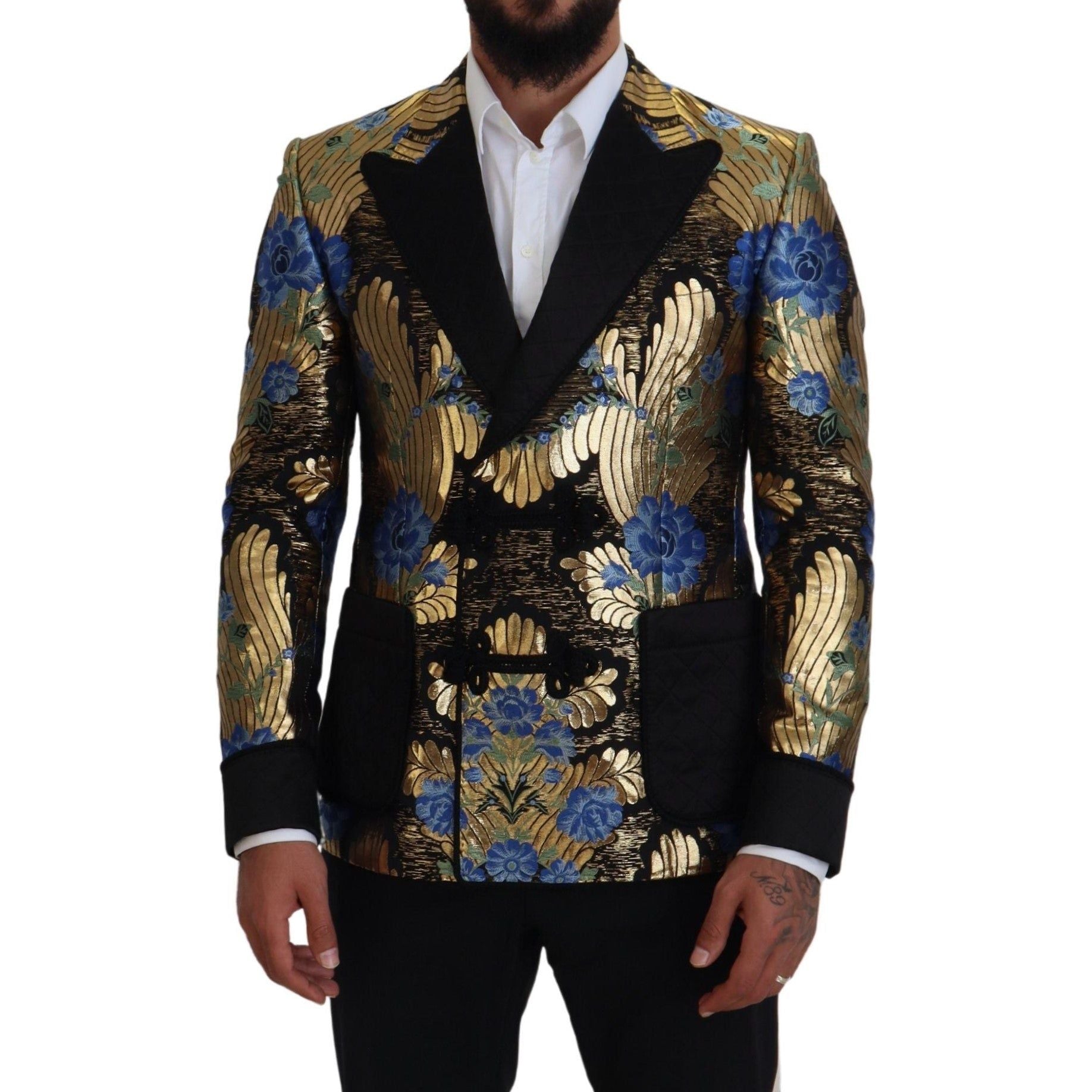 Dolce & Gabbana Black Wool Floral Evening Party Blazer