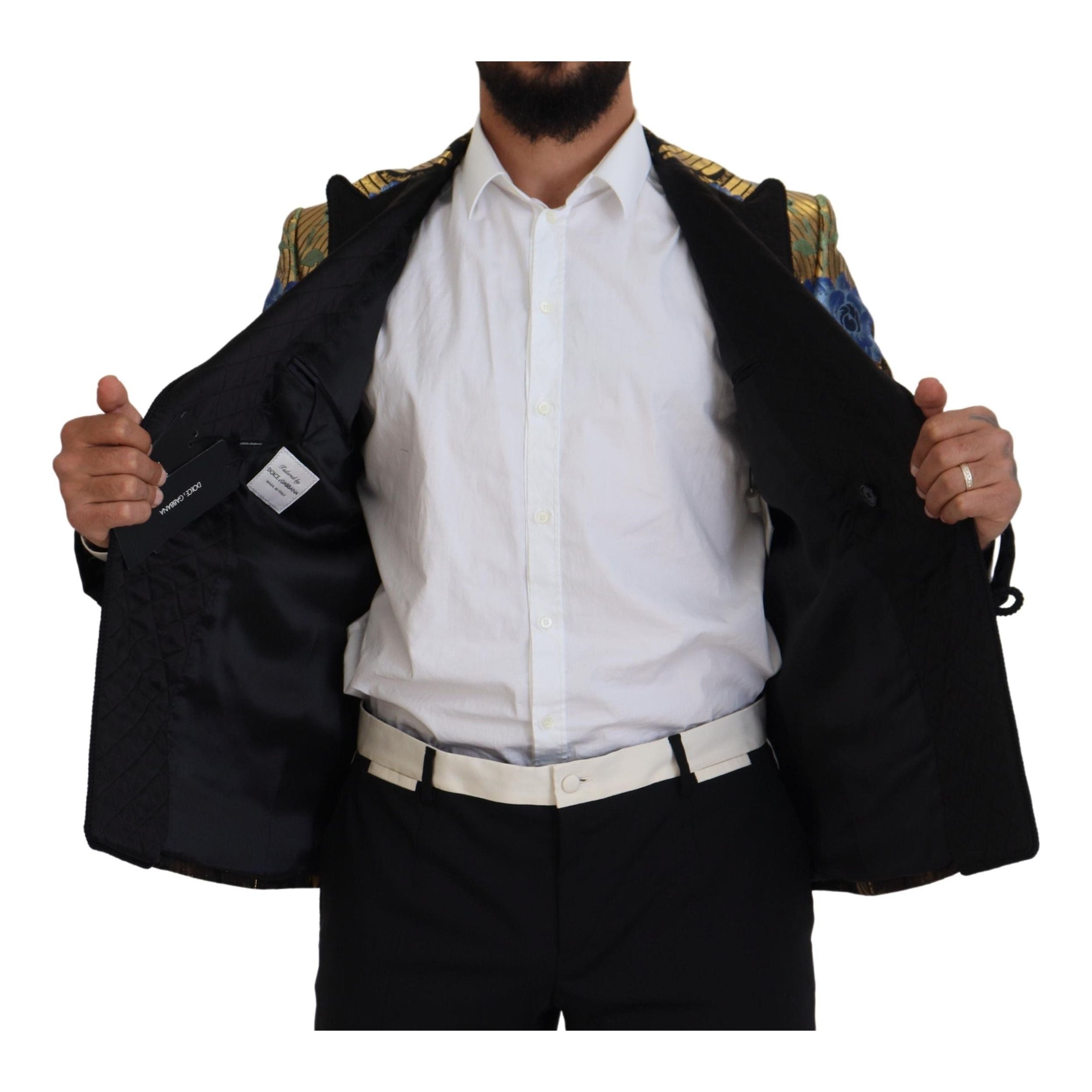 Dolce & Gabbana Black Wool Floral Evening Party Blazer