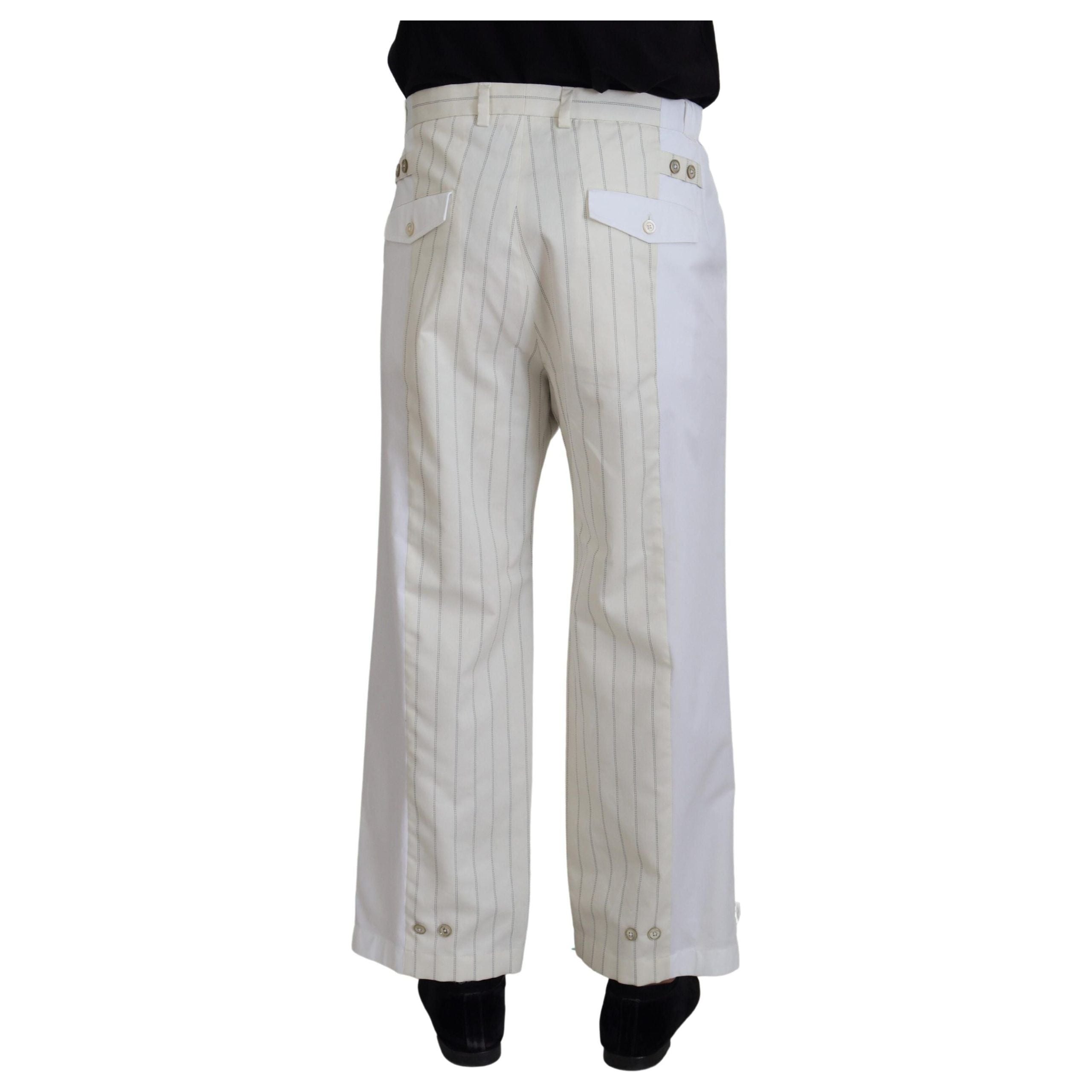 Dolce & Gabbana White Cotton Elegant Striped Trousers